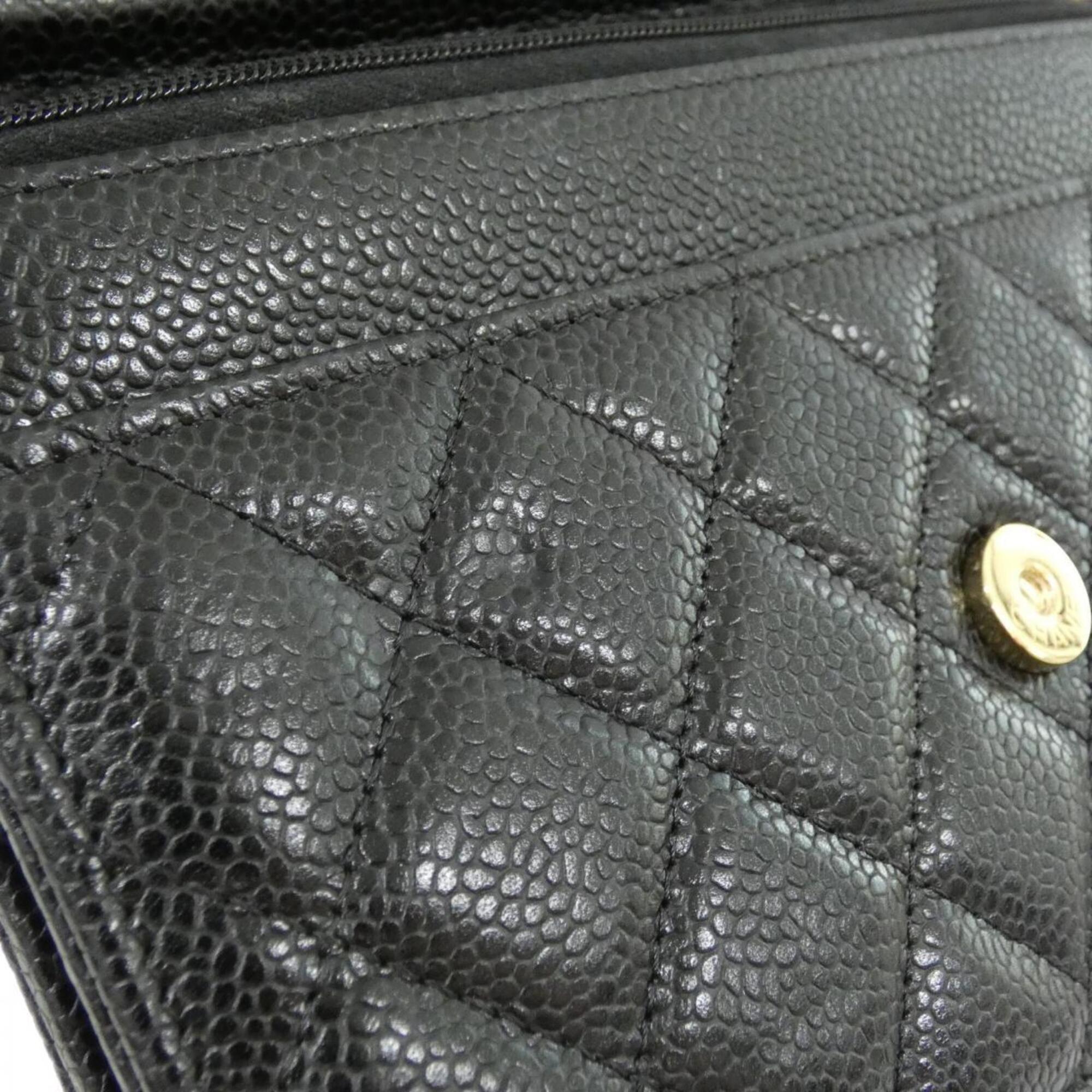 Chanel Black Bordeaux Grained Calfskin Chain/Shoulder Wallet (Pre-Owned)