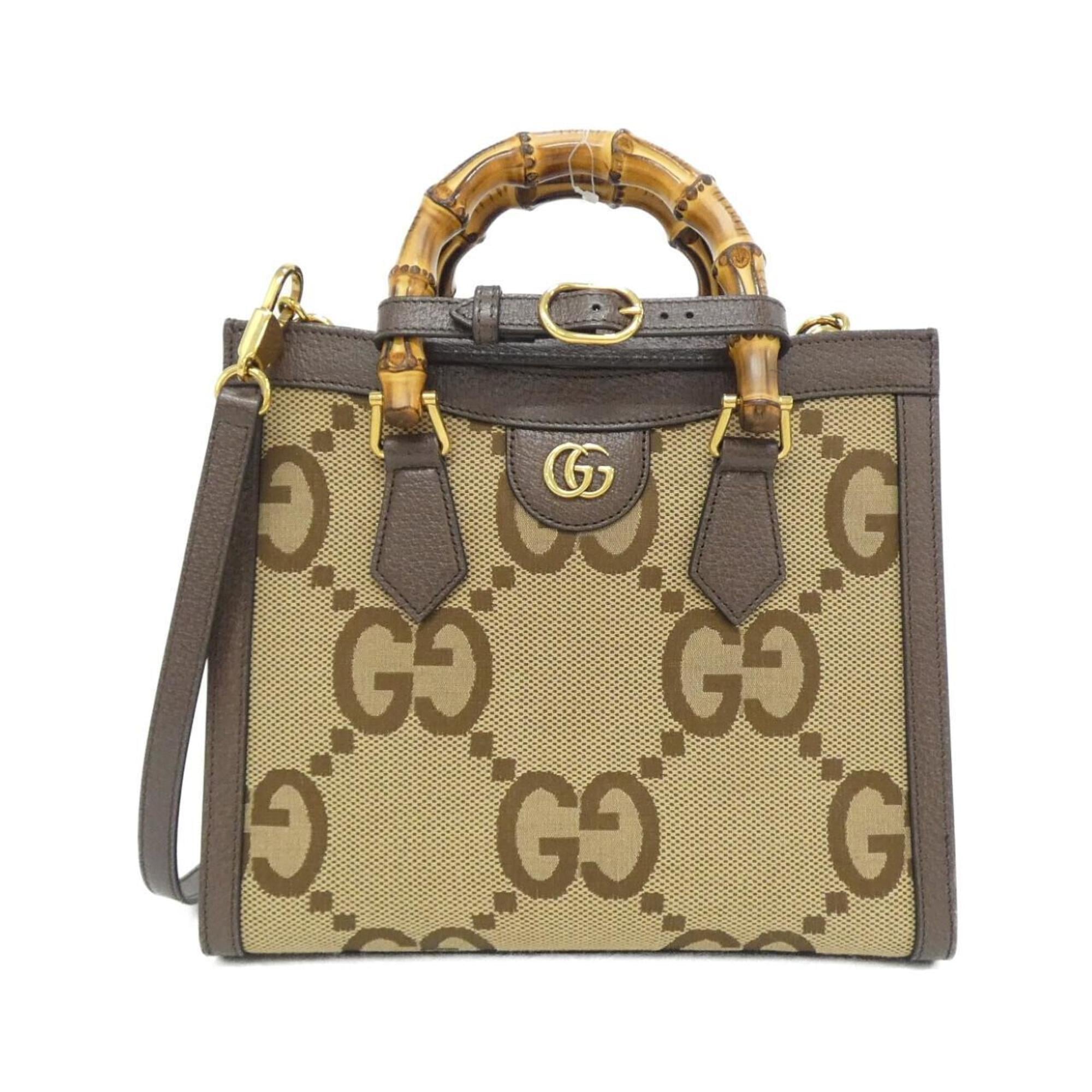 Gucci Gg Canvas Brown Camel Gg Canvas Leather Handbag (Pre-Owned)