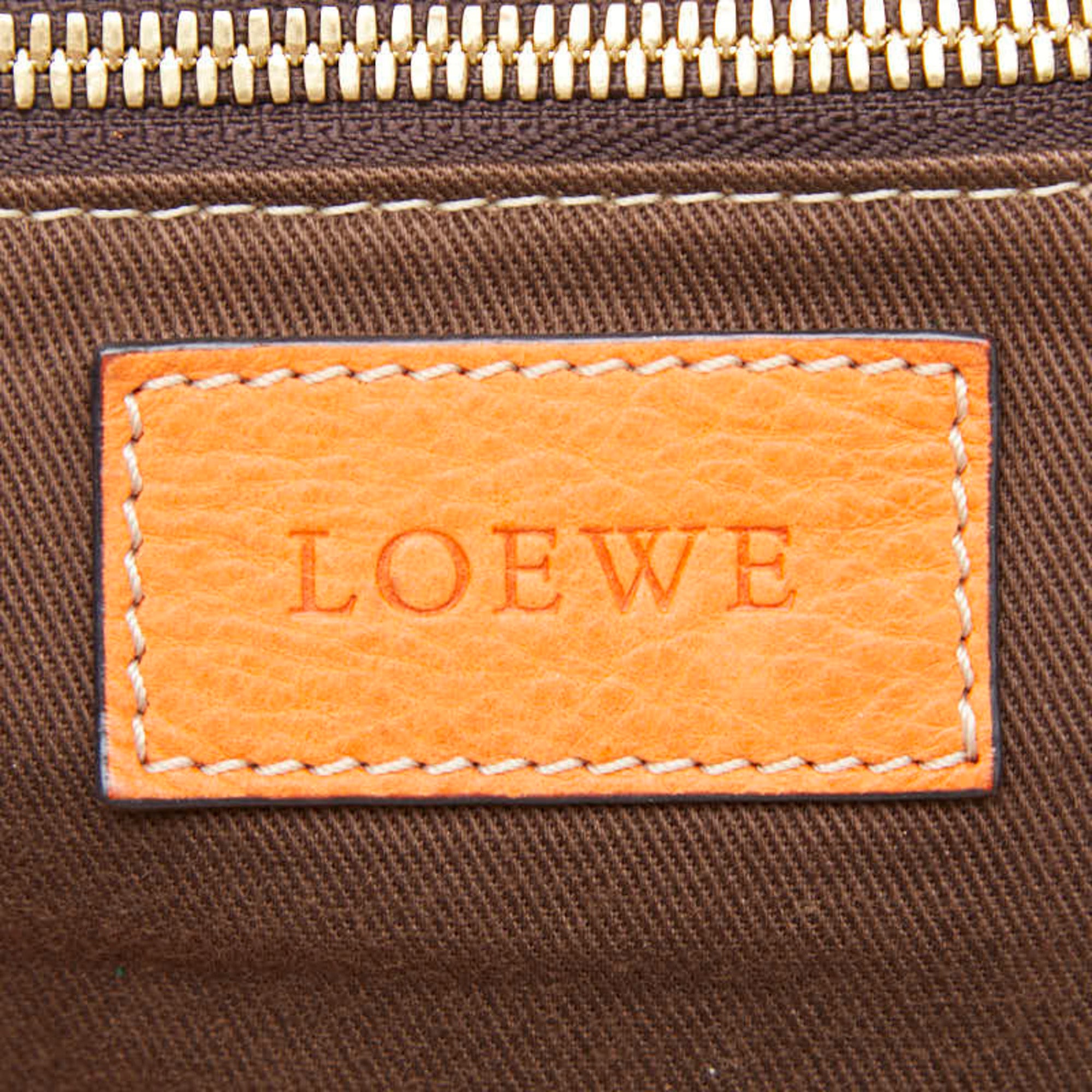 Loewe Beige Orange Canvas Leather Shoulder Bag Tote Bag (Pre-Owned)