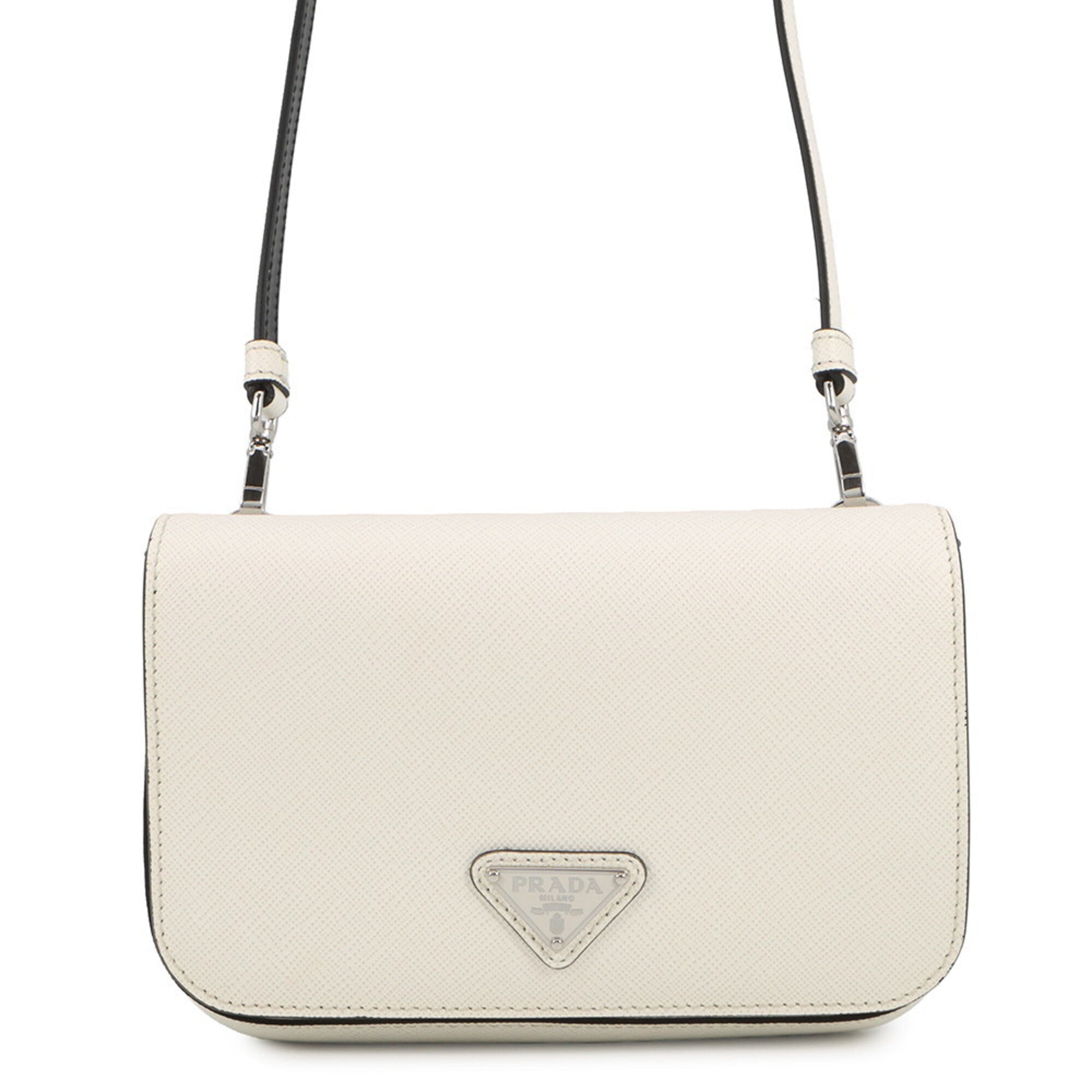 Prada Saffiano White Leather Handbag Shoulder Bag (Pre-Owned)