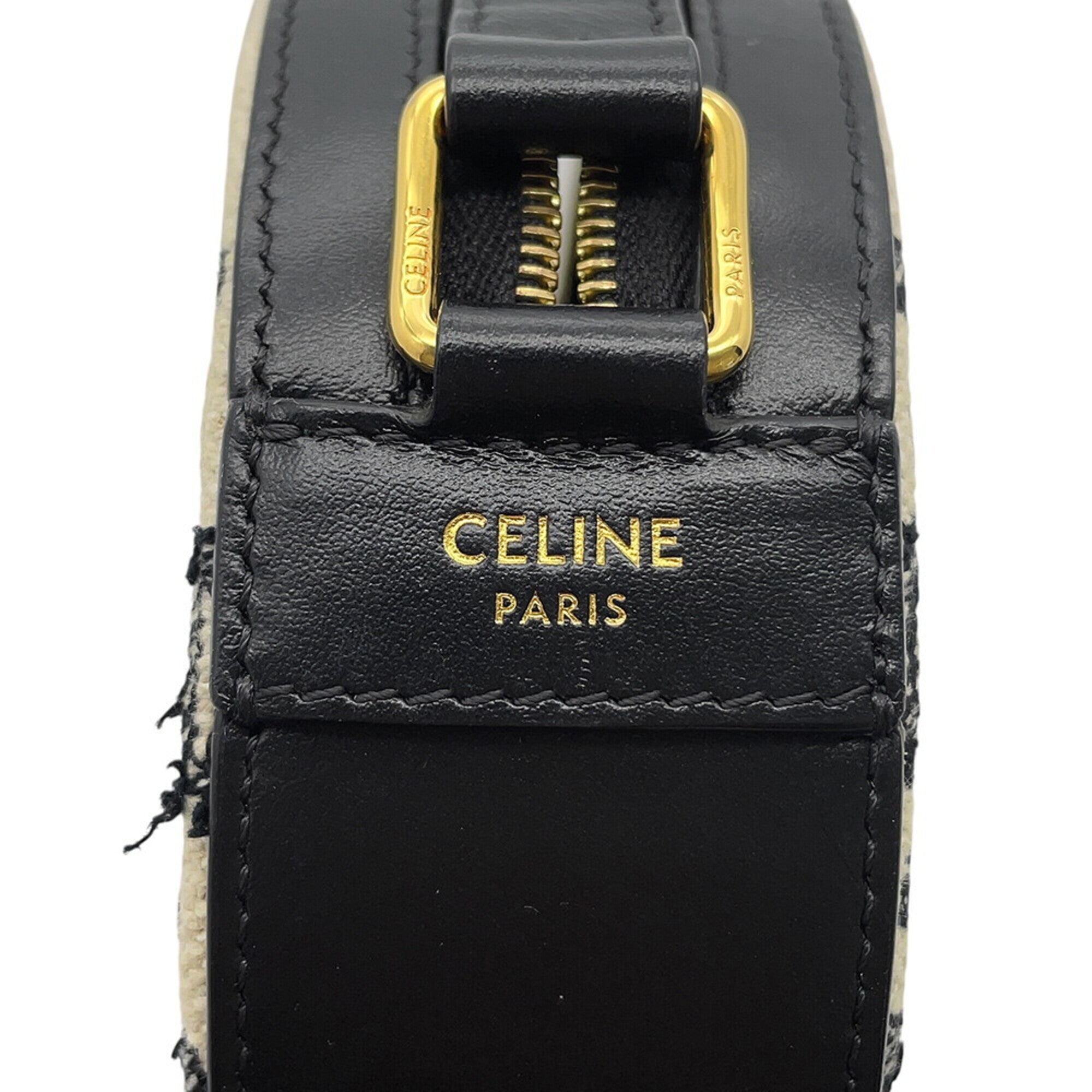 Celine Black Ivory Canvas Leather Shoulder Bag (Pre-Owned)