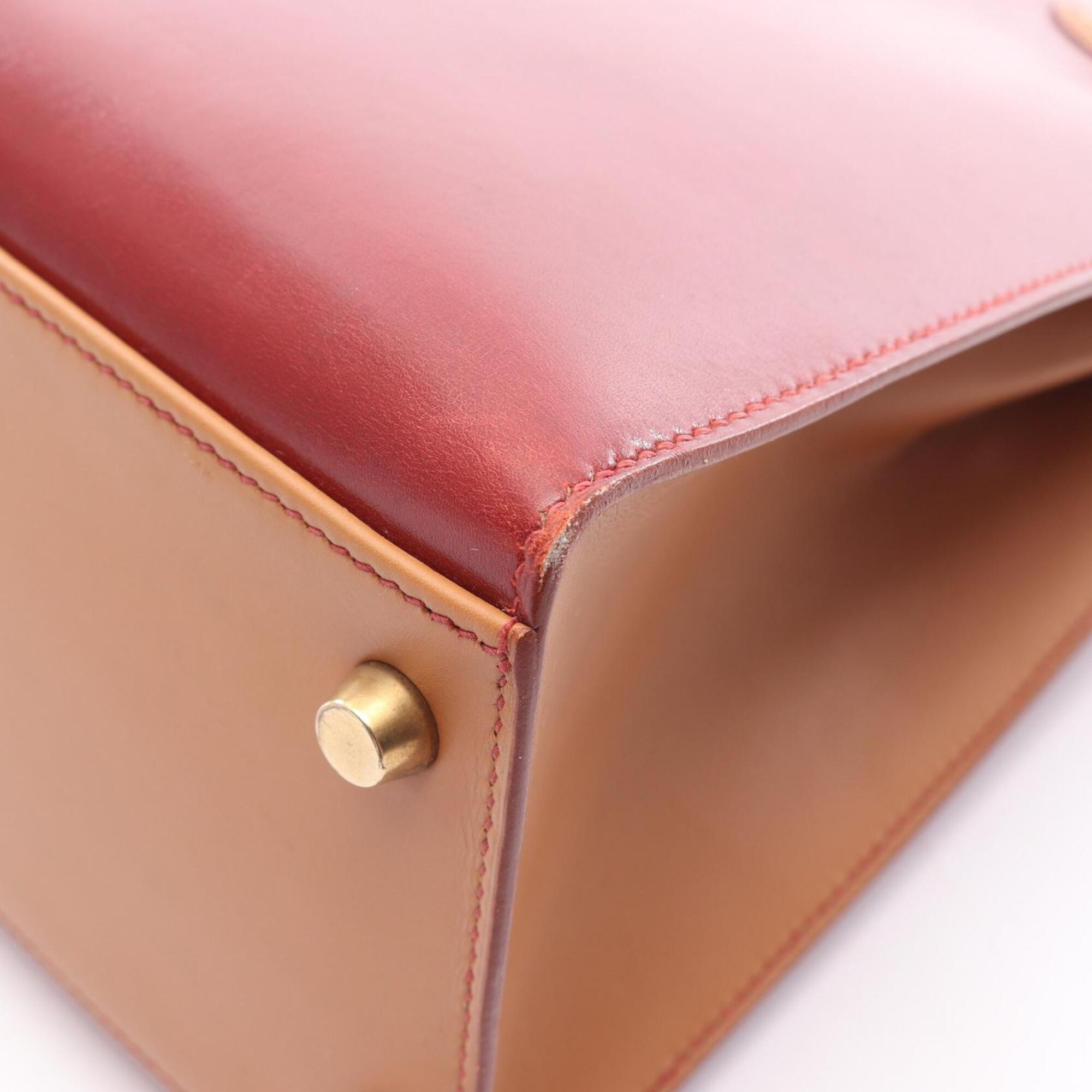 Hermes Bordeaux Brown Red Color Box Calf Leather Leather Handbag (Pre-Owned)