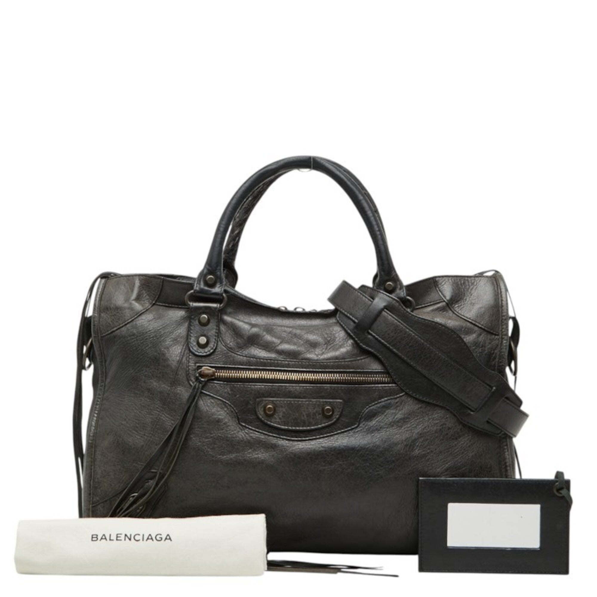 Balenciaga Black Leather Felt Handbag Shoulder Bag (Pre-Owned)