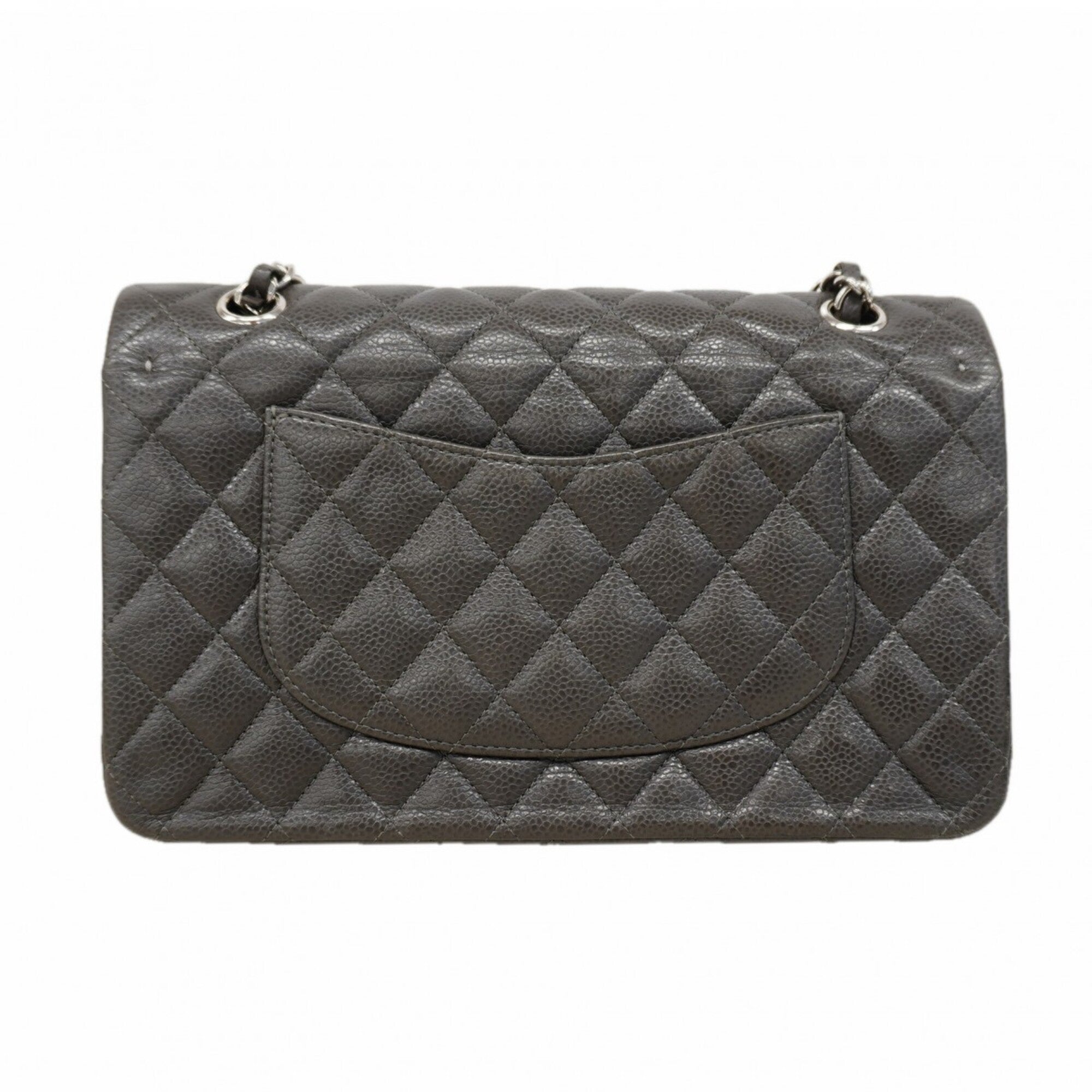 Chanel Gray Grained Calfskin Shoulder Bag (Pre-Owned)