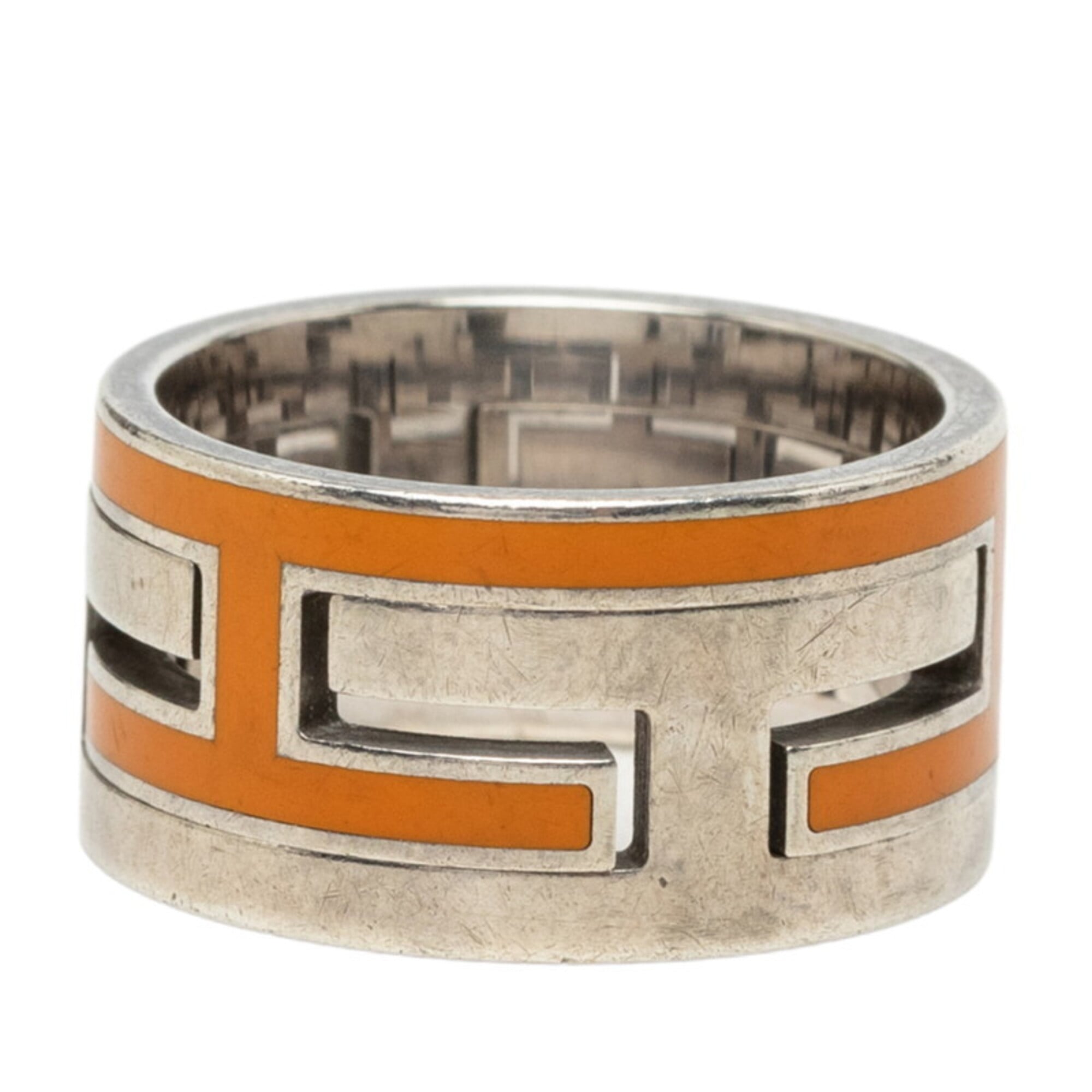 Hermes Silver Orange Silver 925 Band Ring (Pre-Owned)