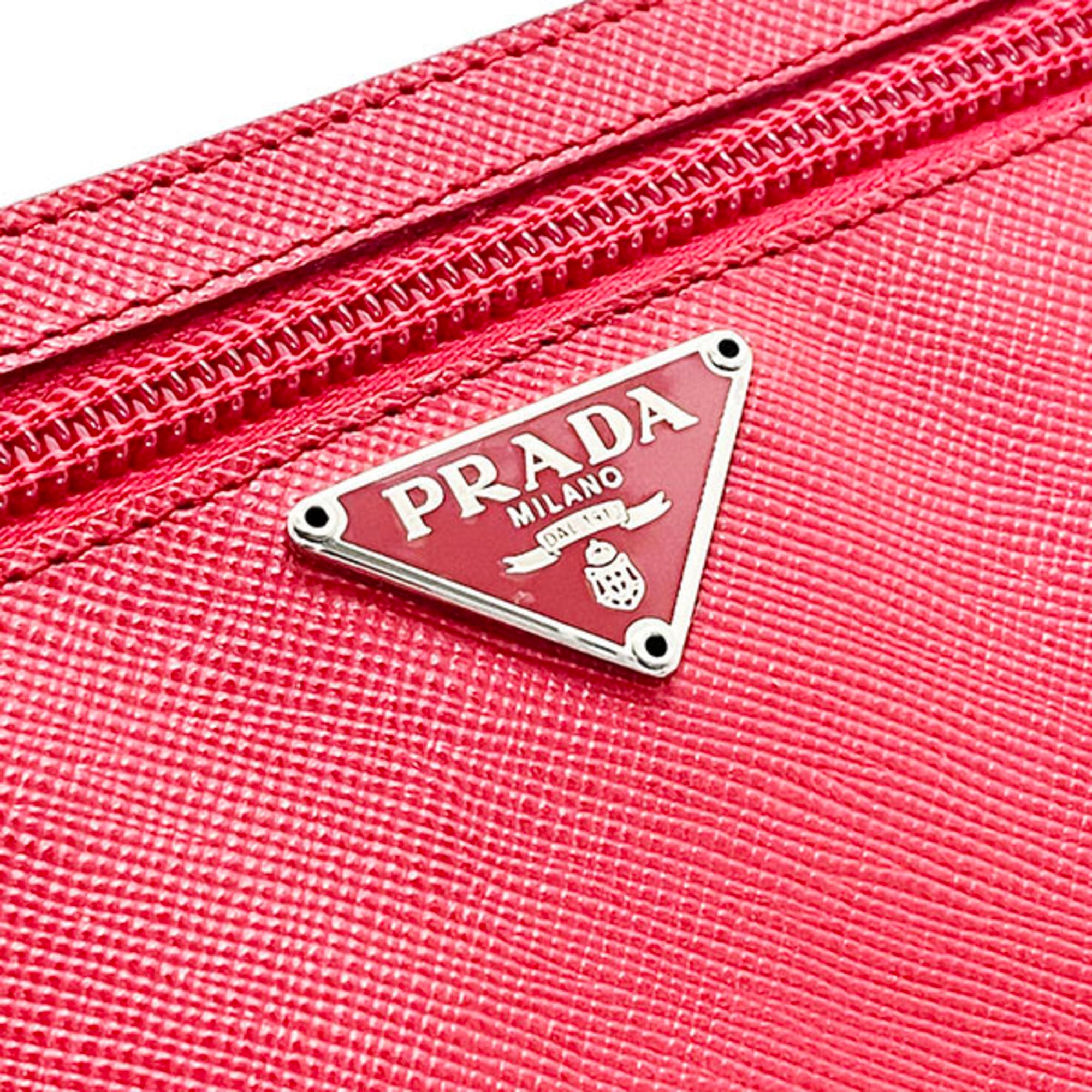 Prada Black Multi-Color Orange Red Color White Yellow Leather Saffiano Pouch (Pre-Owned)