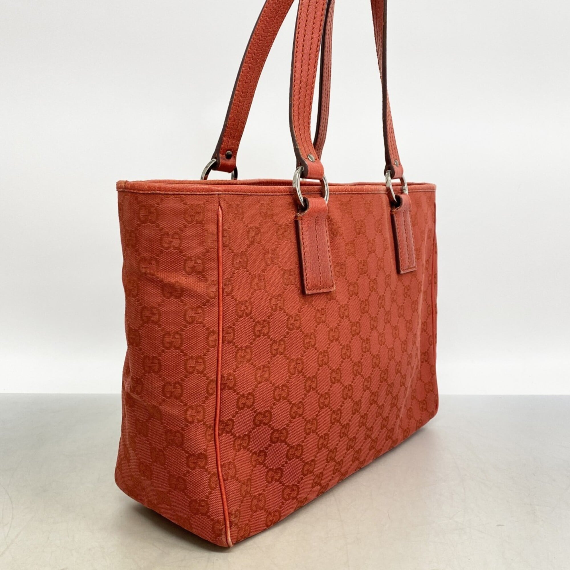 Gucci Red Color Canvas Tote Bag (Pre-Owned)