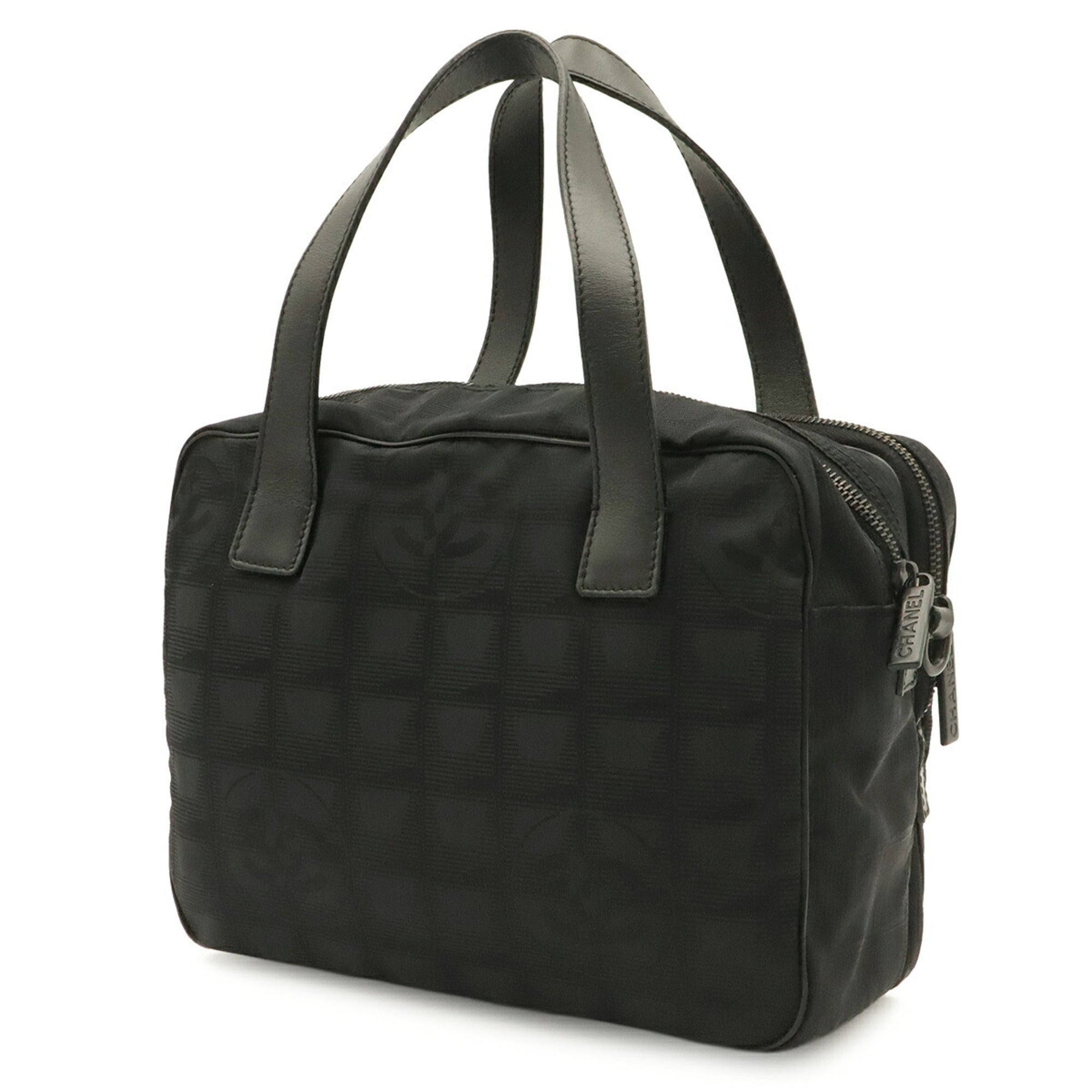 Chanel Black Nylon Jacquard Leather Handbag Tote Bag (Pre-Owned)