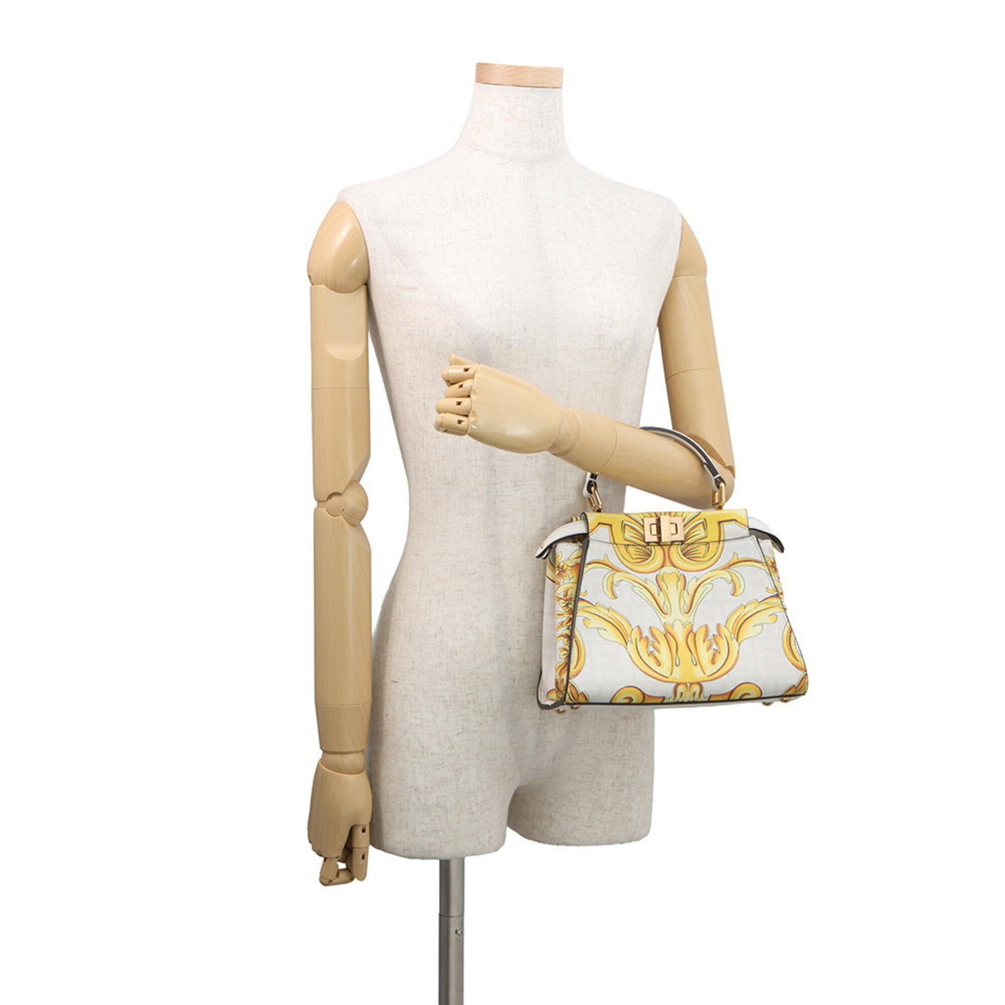 Fendi Peekaboo White Yellow Leather Handbag Shoulder Bag (Pre-Owned)