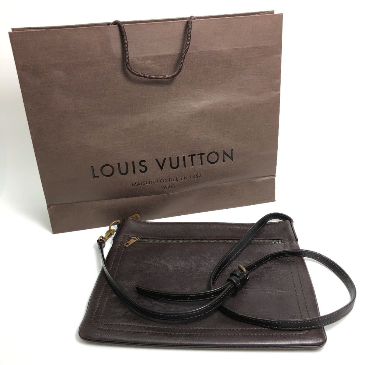Louis Vuitton Brown Coffee Utah Leather Pochette Shoulder Bag (Pre-Owned)