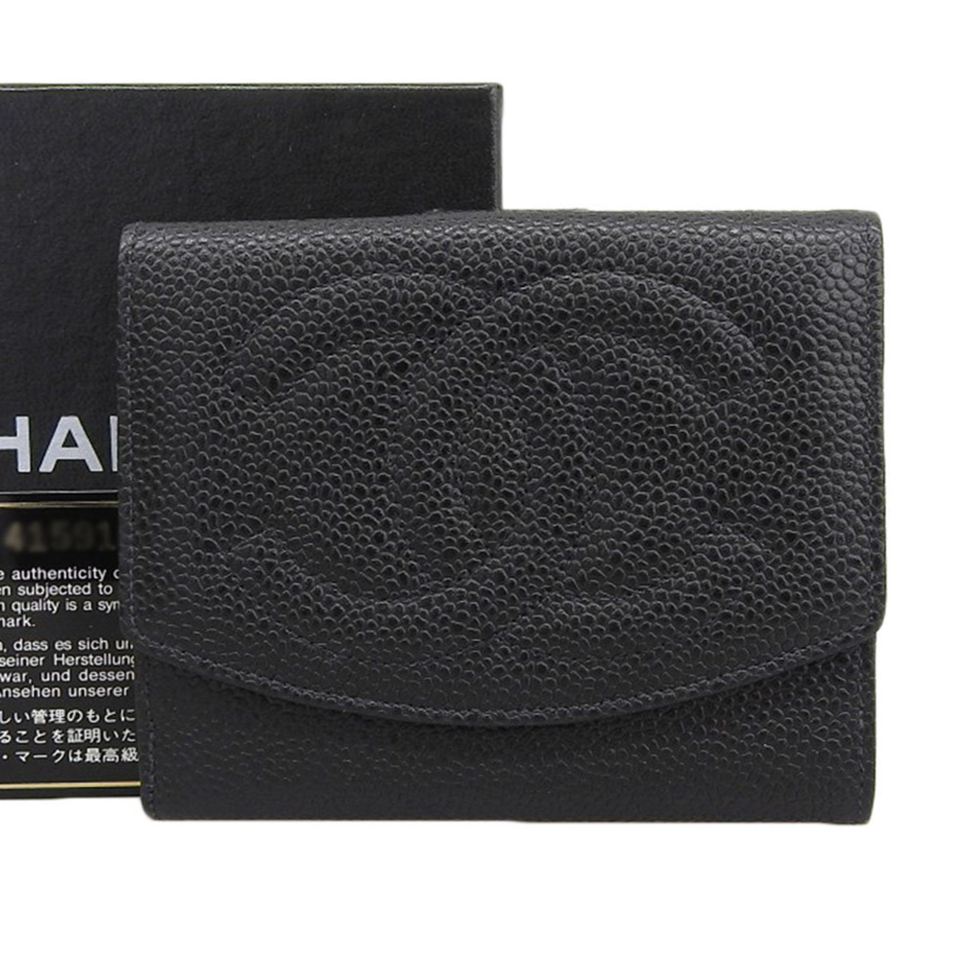 Chanel Black Grained Calfskin Wallet (Bi-Fold) (Pre-Owned)
