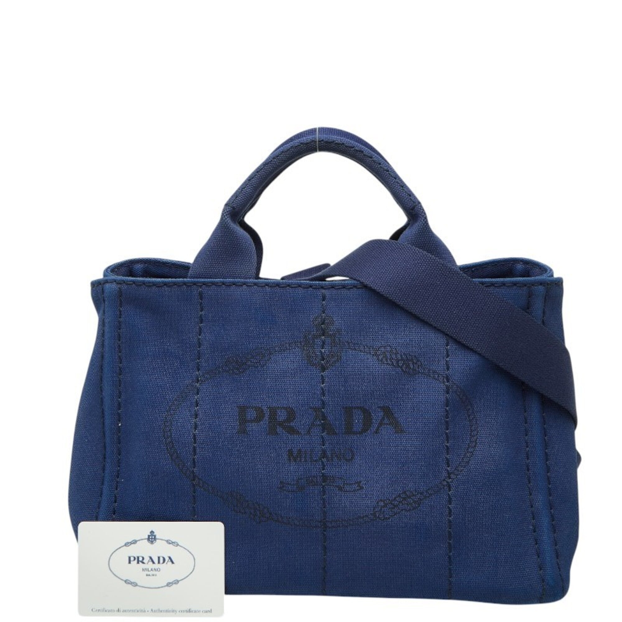 Prada Canapa Blue Canvas Handbag Shoulder Bag (Pre-Owned)