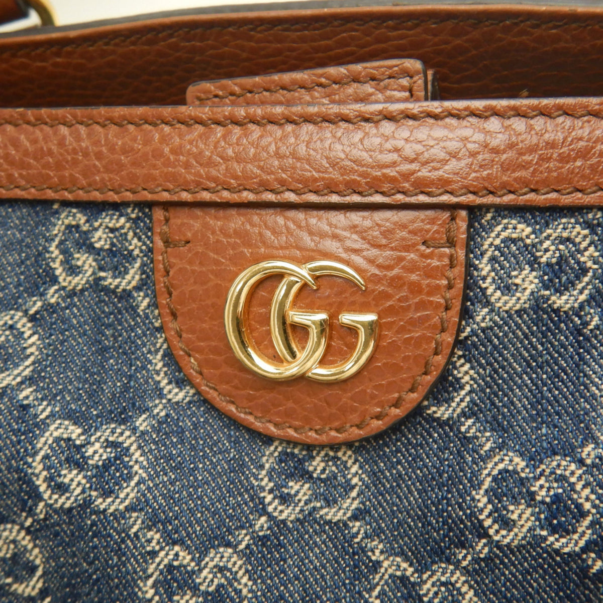 Gucci Ophidia Blue Brown Denim Leather Tote Bag (Pre-Owned)