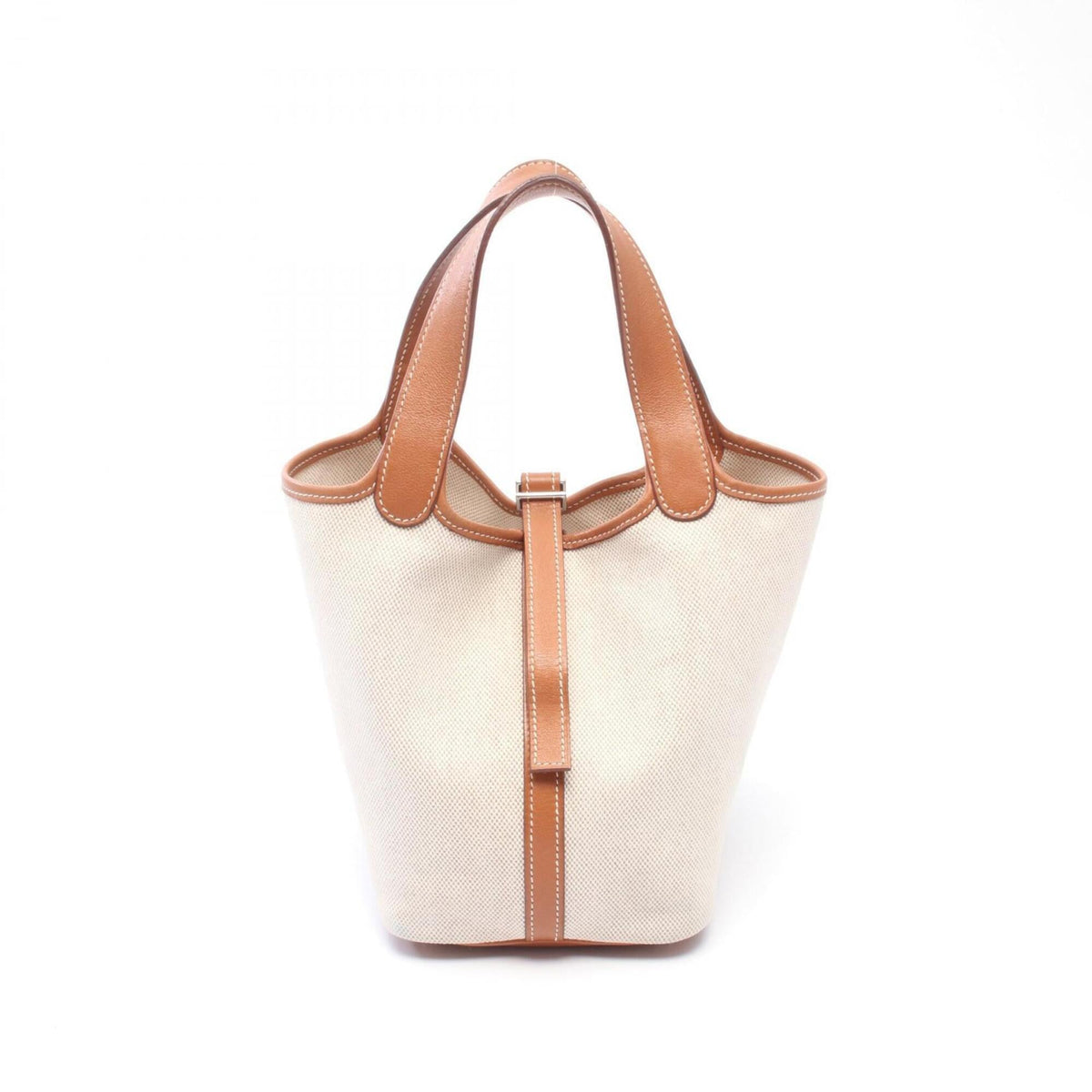Hermes Beige Brown Ecru Fauve Toile H Barenia Leather Handbag (Pre-Owned)
