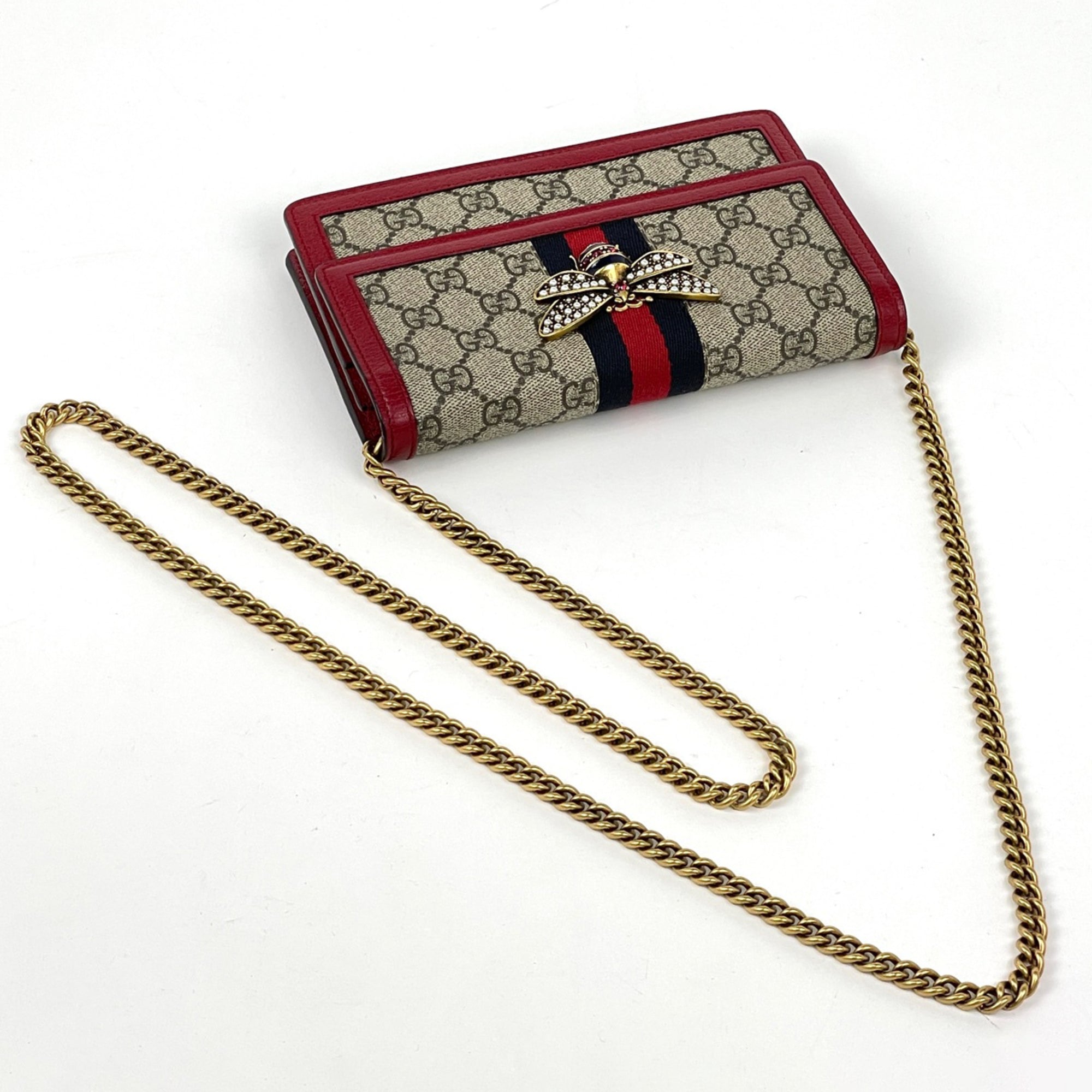 Gucci Beige Red Color Gg Supreme Shoulder Bag (Pre-Owned)