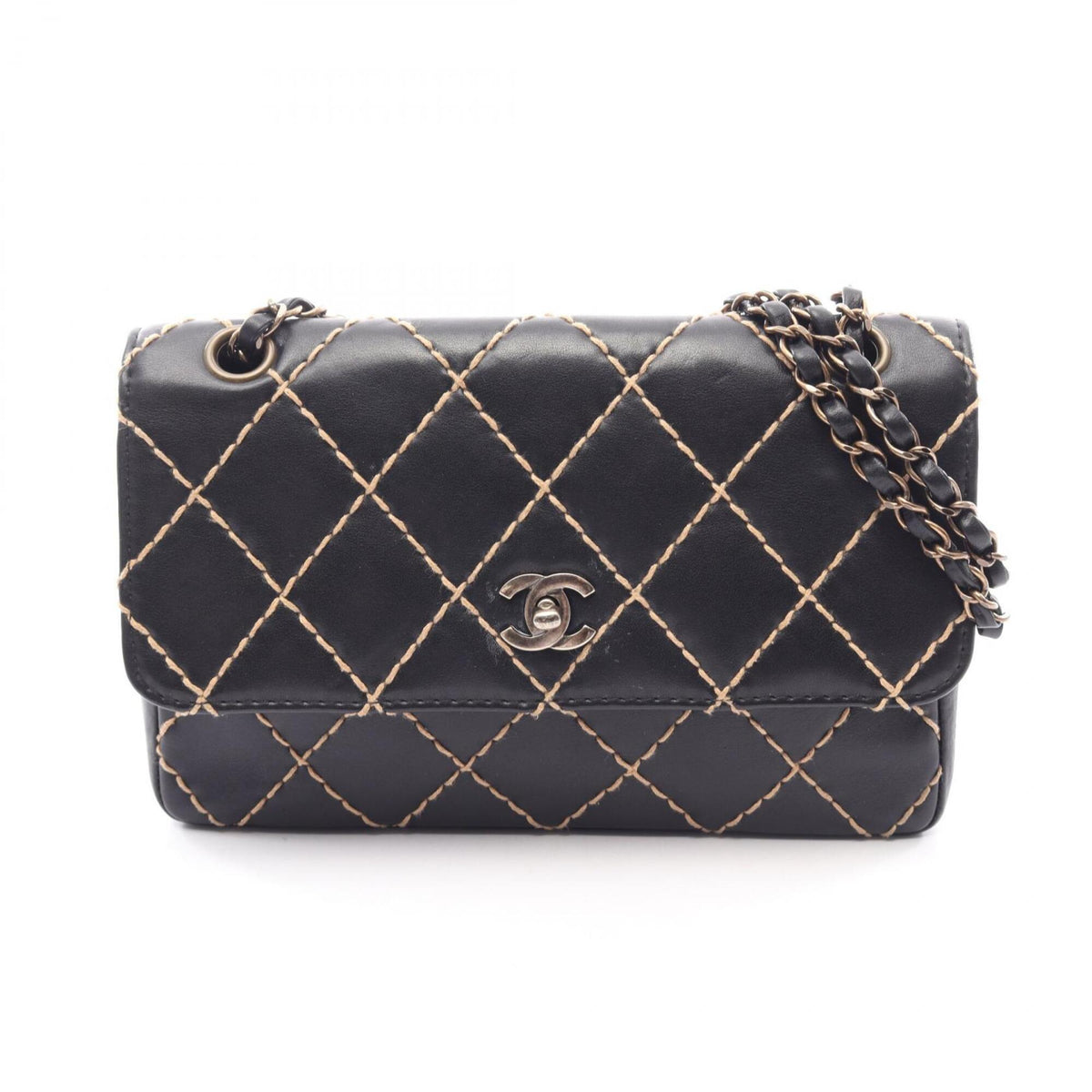 Chanel Wild Stitch Black Leather Handbag Shoulder Bag (Pre-Owned)