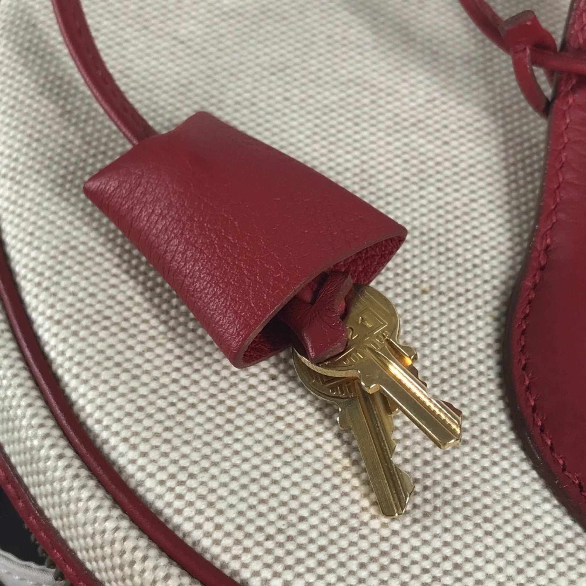 Hermes Intercity Beige Bicolor Red Color Coated Canvas Leather Handbag Vanity Bag (Pre-Owned)