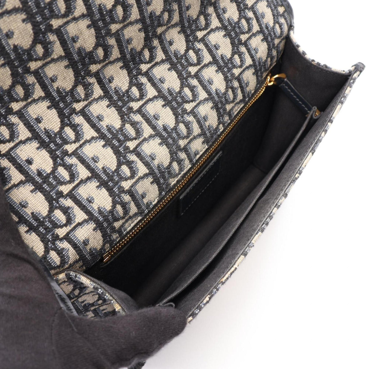 Christian Dior Beige Navy Canvas Leather Shoulder Bag (Pre-Owned)