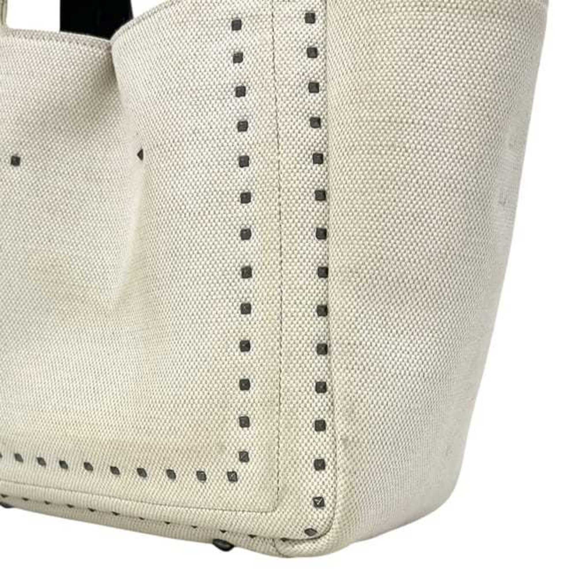 Valentino Garavani Beige Black Canvas Leather Handbag Shoulder Bag (Pre-Owned)