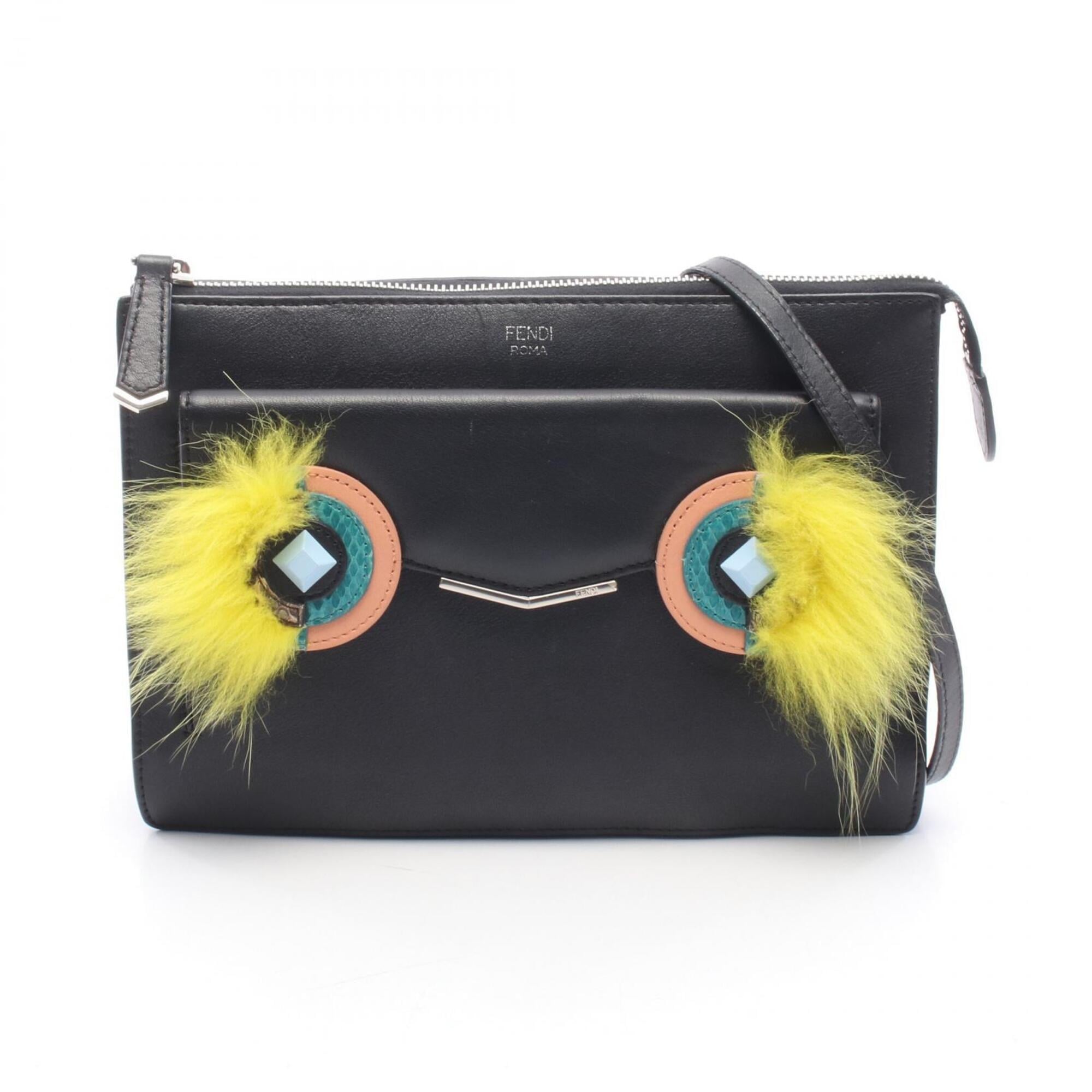 Fendi Black Multi-Color Yellow Leather Fur Handbag Shoulder Bag (Pre-Owned)