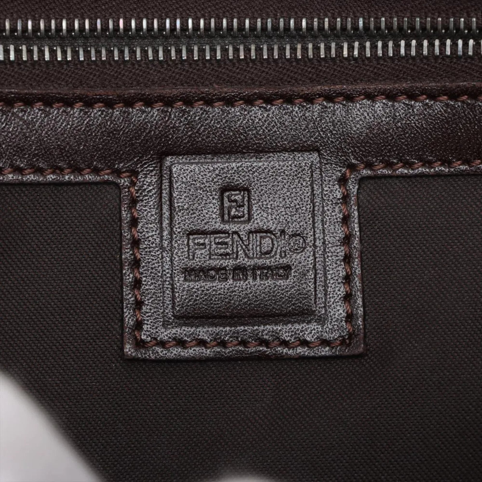 Fendi Brown Leather Canvas Handbag Shoulder Bag (Pre-Owned)