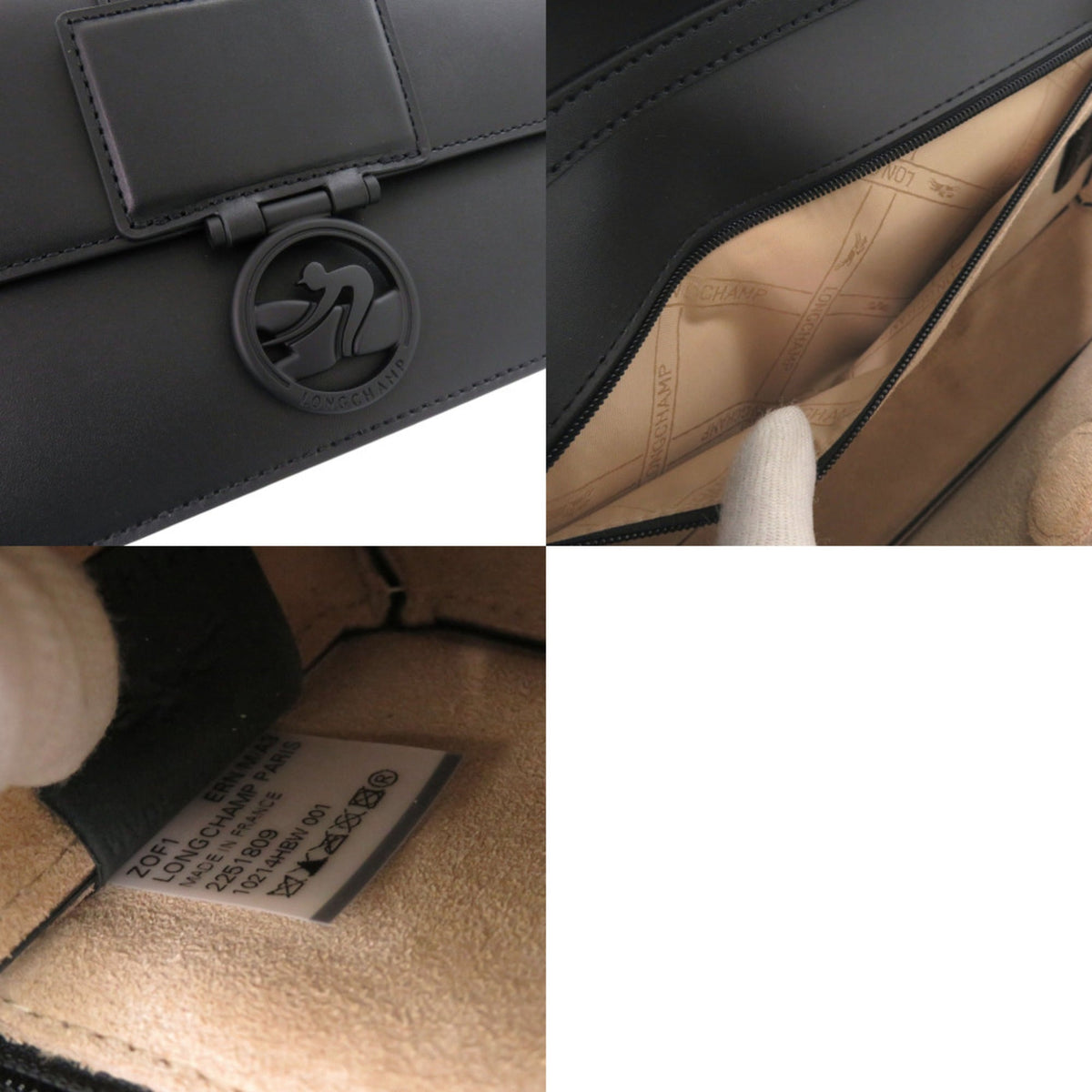 Longchamp Black Leather Handbag Shoulder Bag (Pre-Owned)
