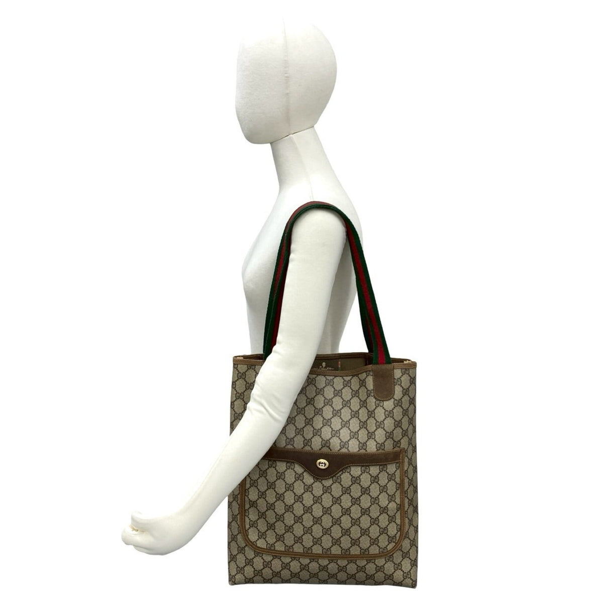 Gucci Brown Green Red Color Pvc Leather Handbag Tote Bag (Pre-Owned)