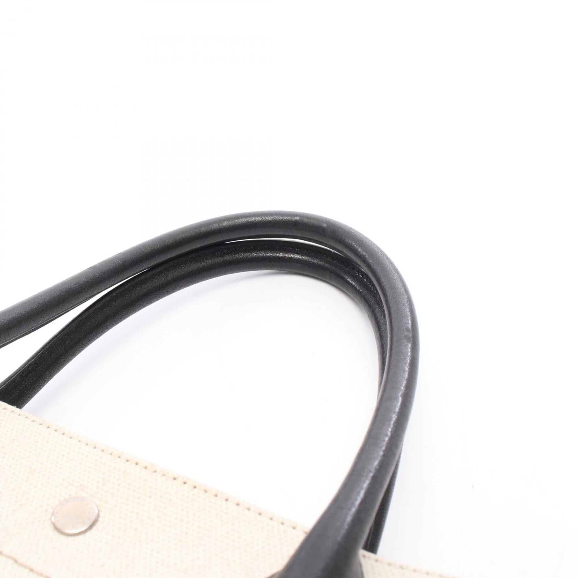 Saint Laurent Beige Black Canvas Leather Handbag Tote Bag (Pre-Owned)