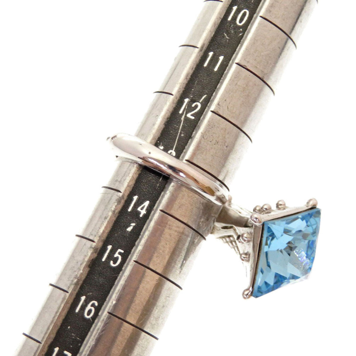 Christian Dior Silver Blue Metal Band Ring (Pre-Owned)