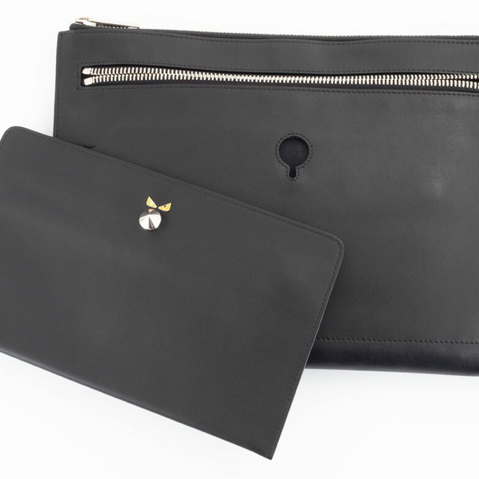 Fendi Black Leather Clutch Bag (Pre-Owned)
