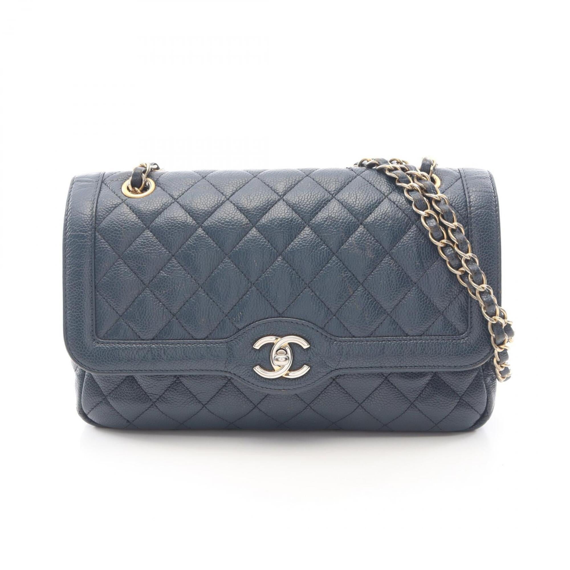 Chanel Navy Grained Calfskin Handbag Shoulder Bag (Pre-Owned)