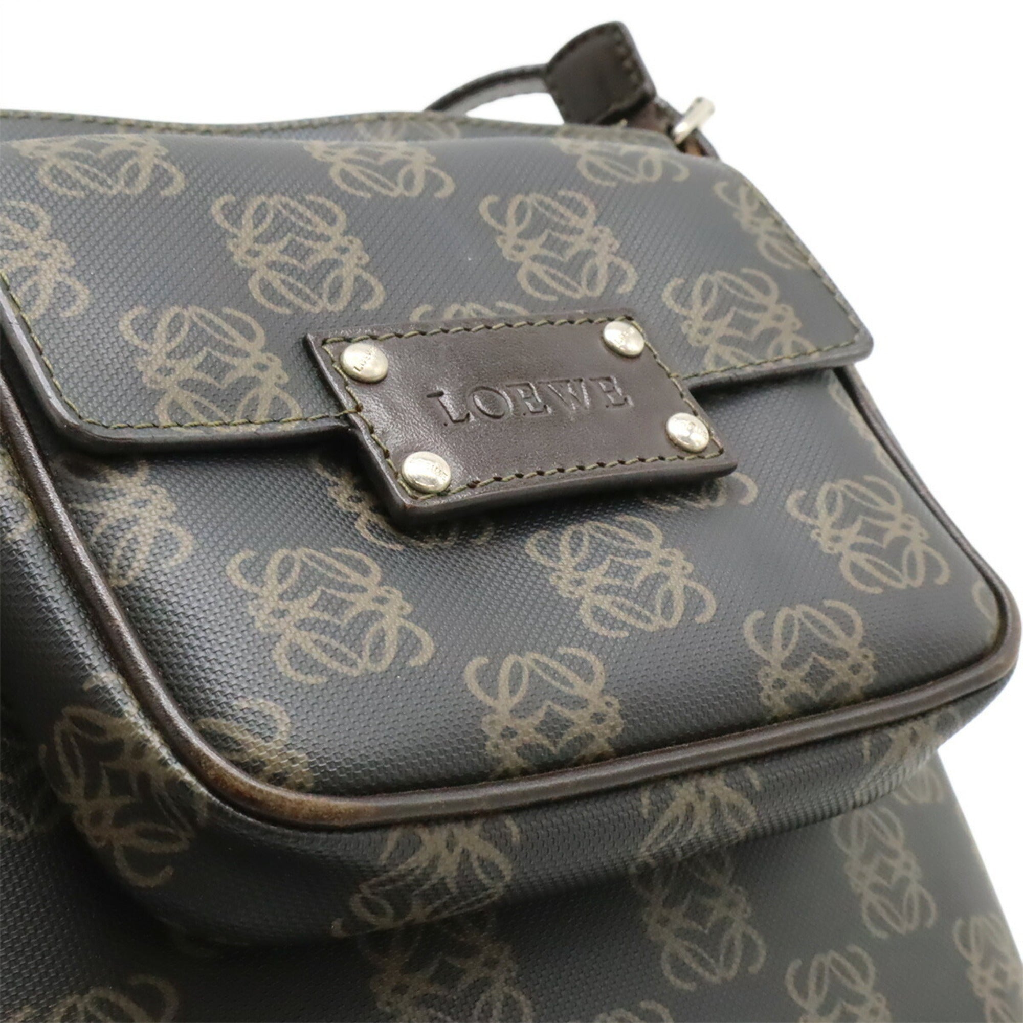 Loewe Black Dark Brown Coated Canvas Leather Shoulder Bag (Pre-Owned)