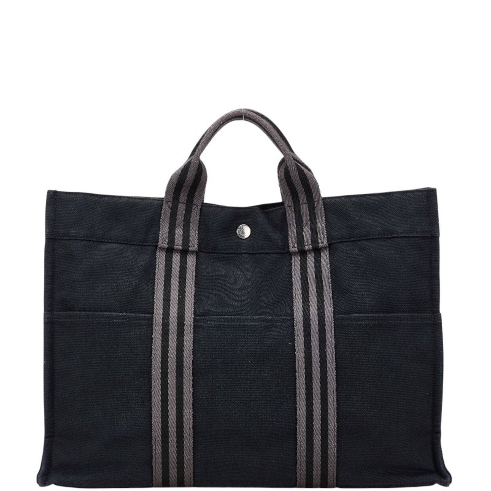 Hermes Fourre Tout Black Gray Canvas Handbag Tote Bag (Pre-Owned)