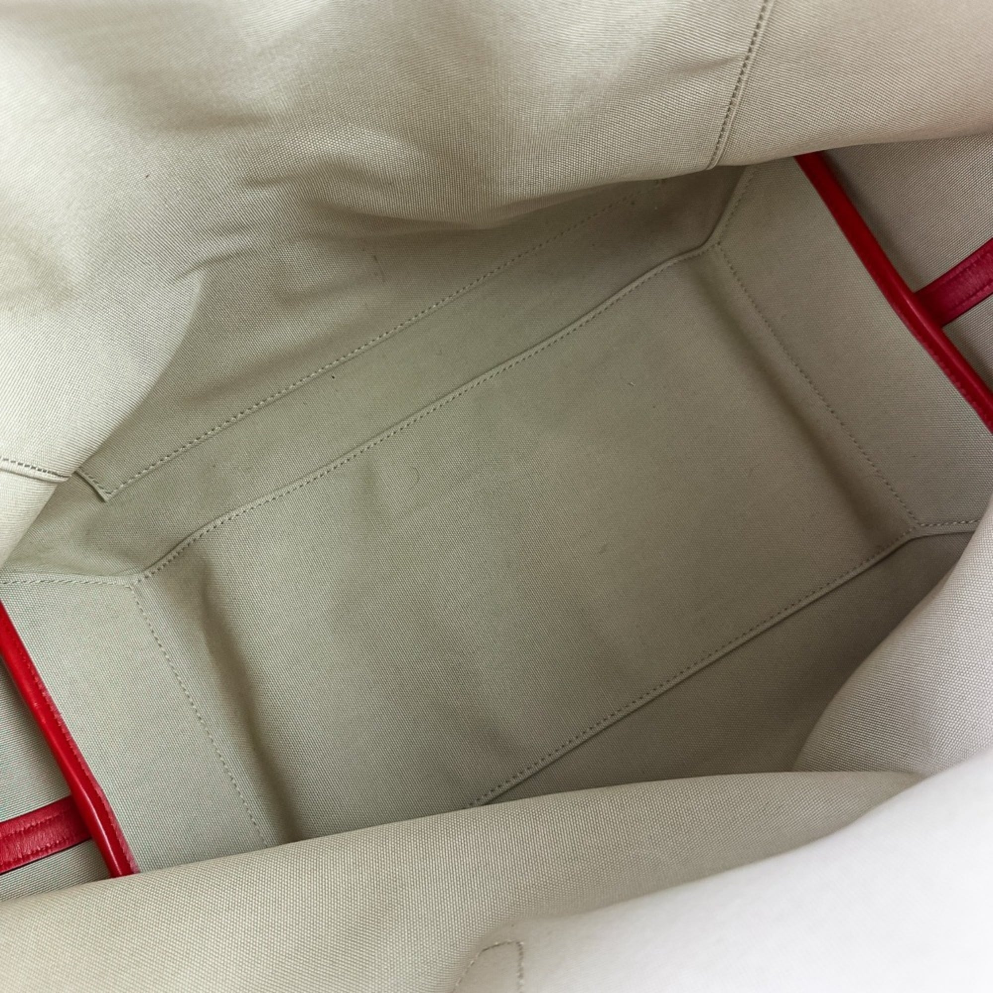 Christian Louboutin Beige Red Color White Canvas Tote Bag (Pre-Owned)
