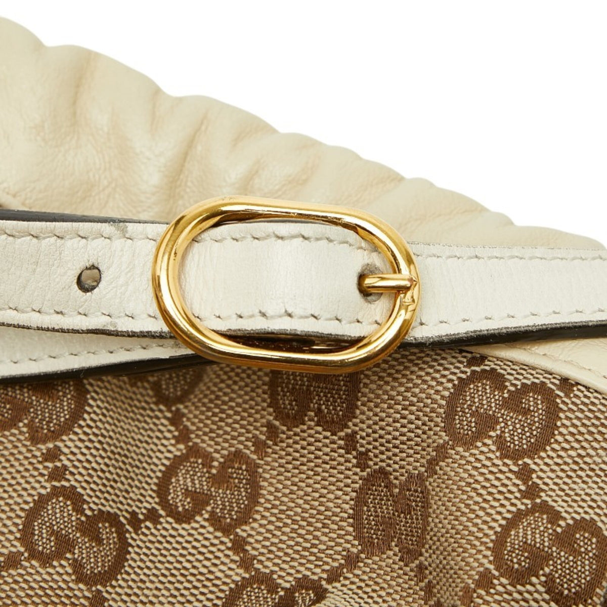Gucci Beige Leather Canvas Shoulder Bag (Pre-Owned)