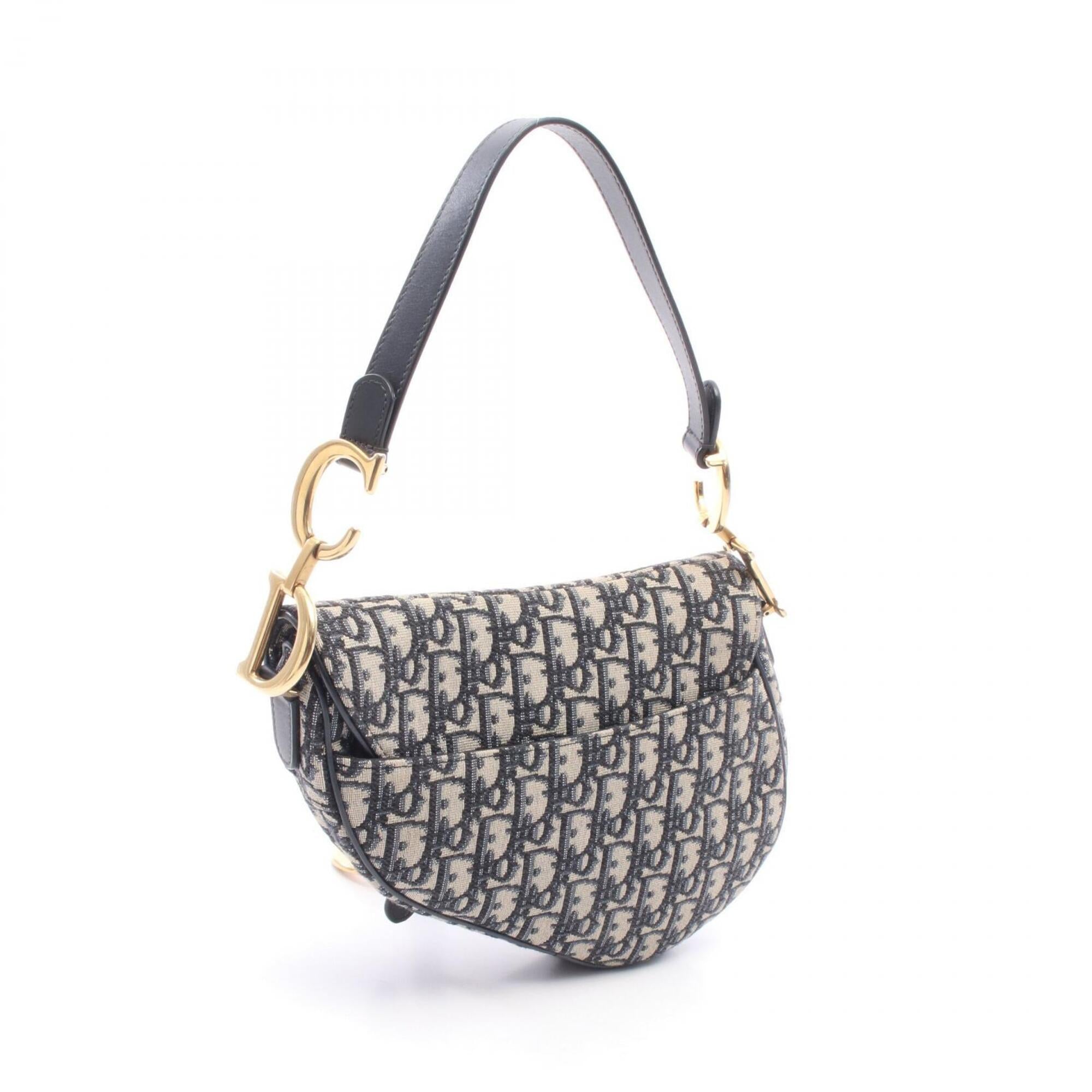Christian Dior Beige Navy Canvas Leather Handbag Saddle Bag (Pre-Owned)