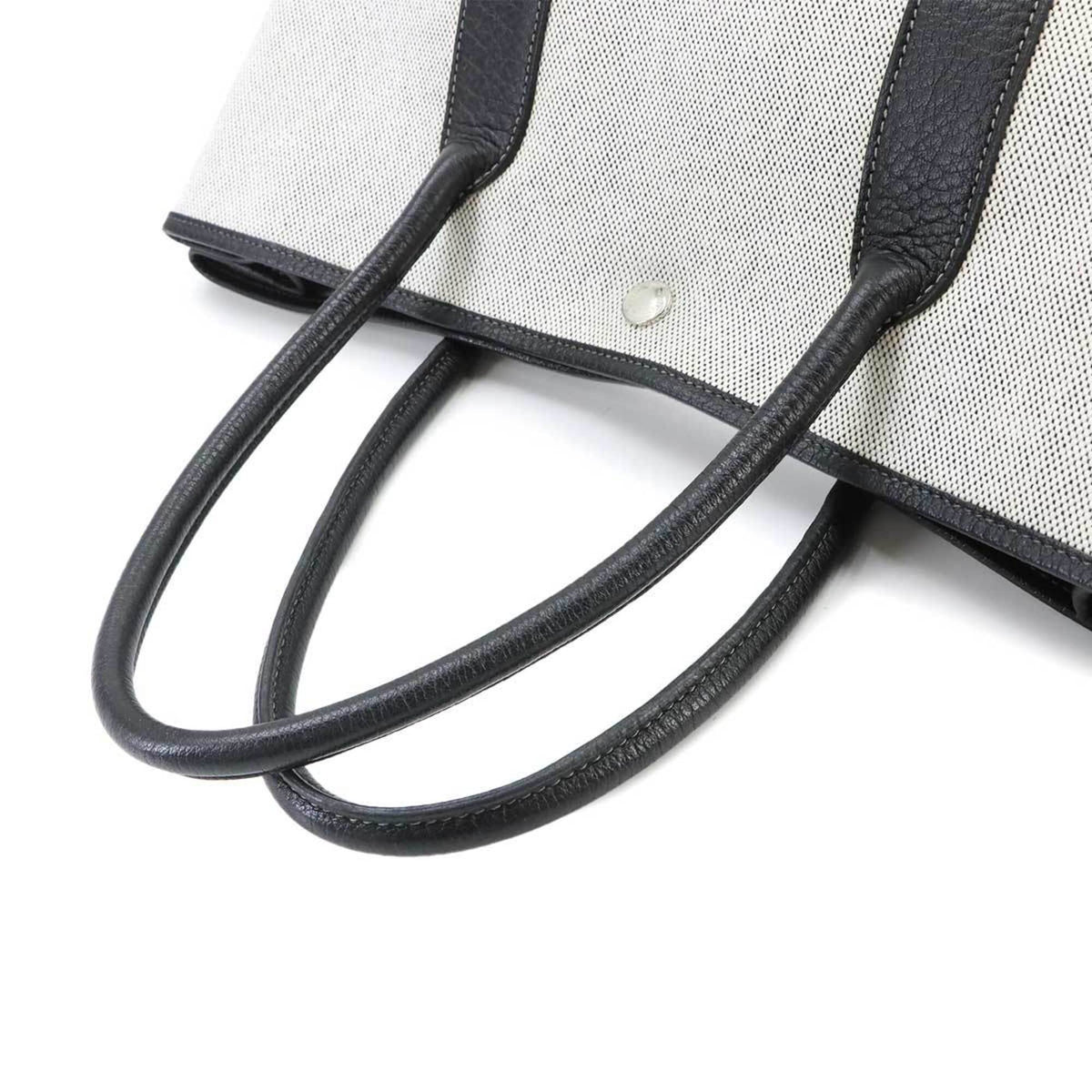 Hermes Black Gray Toile H Leather Tote Bag (Pre-Owned)