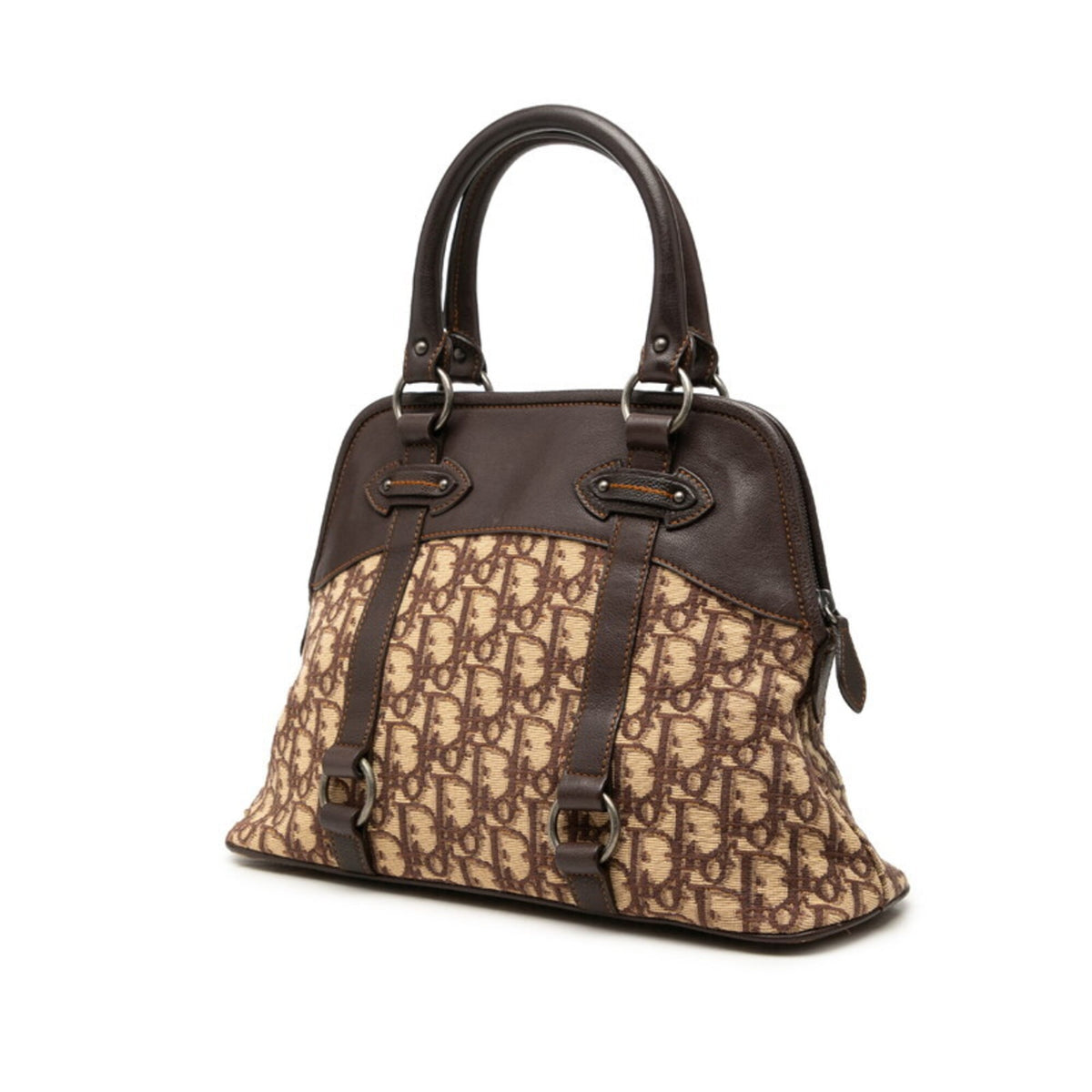 Christian Dior Trotter Beige Brown Canvas Leather Handbag (Pre-Owned)