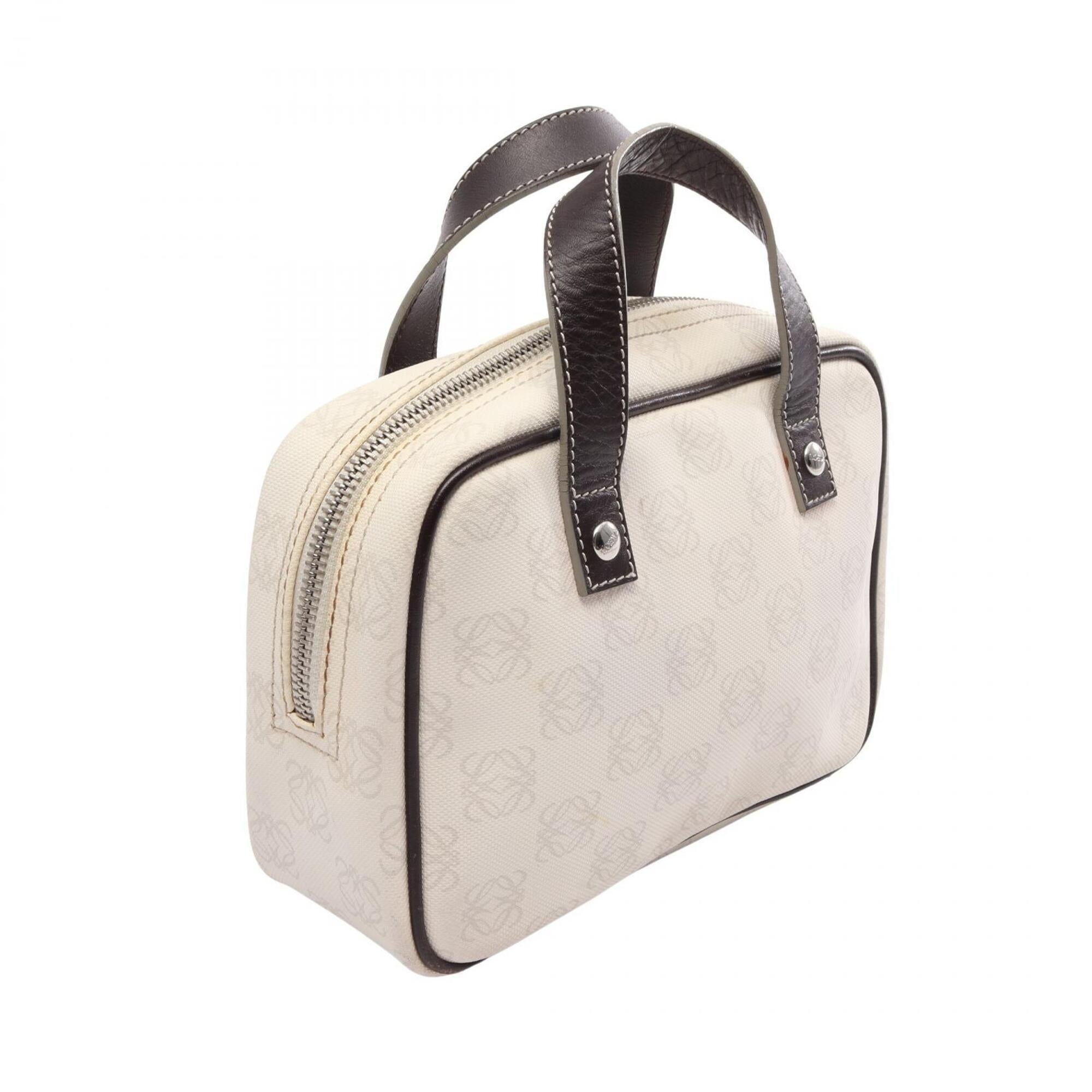 Loewe Brown White Coated Canvas Leather Handbag (Pre-Owned)