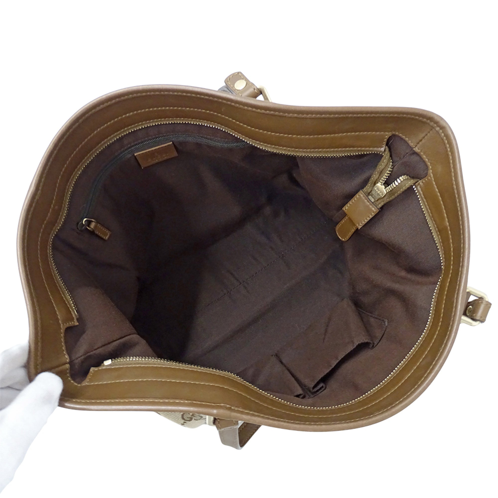 Gucci Beige Brown Gg Canvas Handbag Shoulder Bag Tote Bag (Pre-Owned)