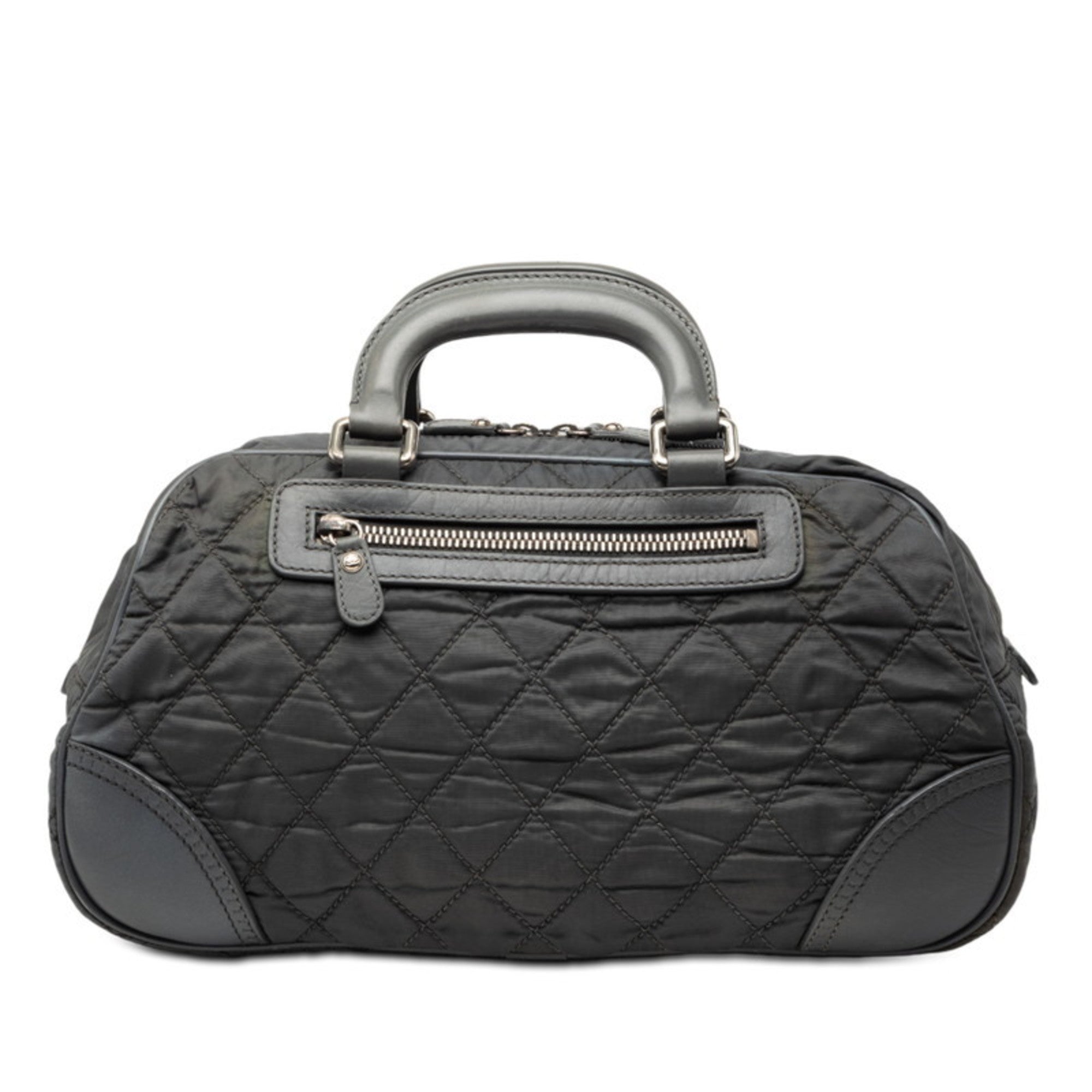 Chanel Gray Nylon Boston Bag Handbag (Pre-Owned)