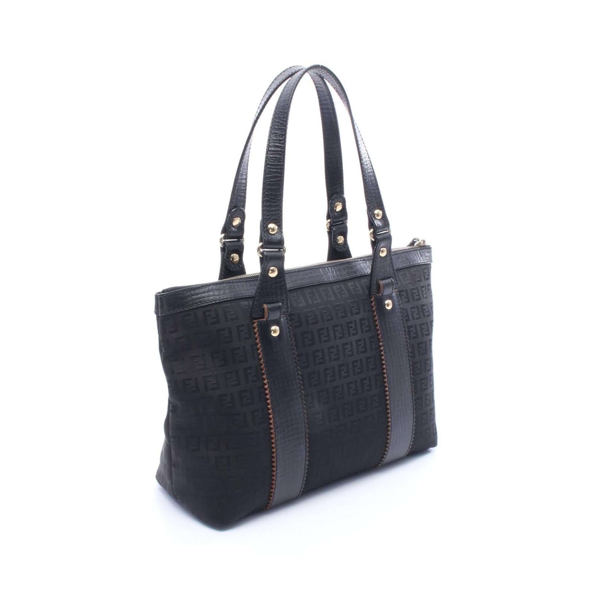 Fendi Black Canvas Leather Handbag Tote Bag (Pre-Owned)