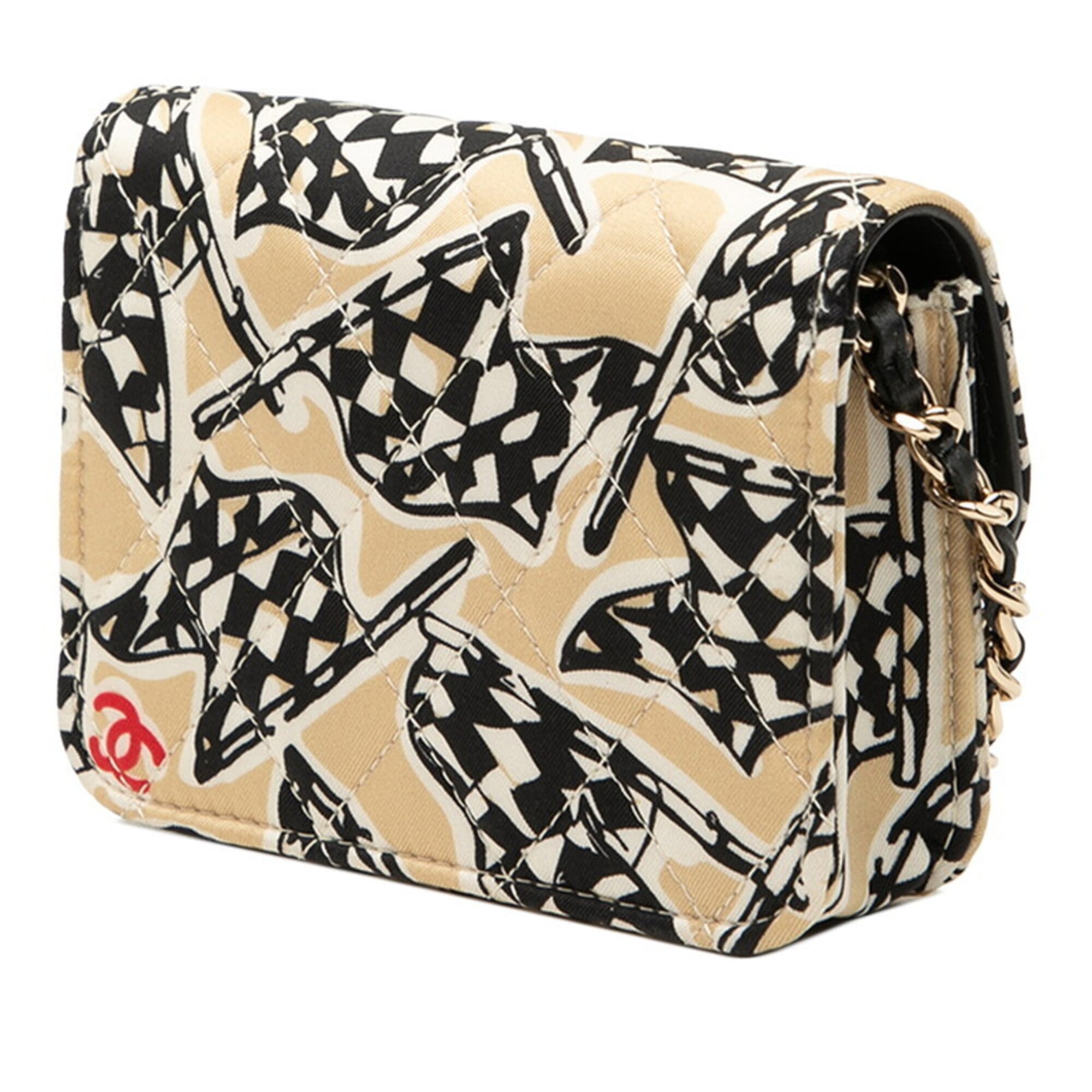 Chanel Beige Black Cotton Leather Shoulder Bag (Pre-Owned)