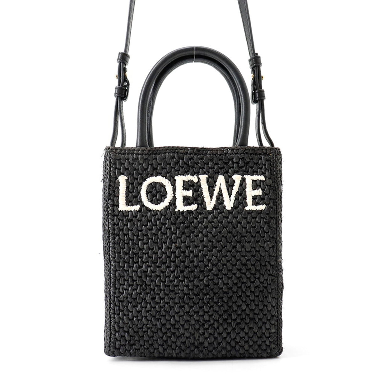 Loewe Black White Raffia Leather Handbag Shoulder Bag (Pre-Owned)