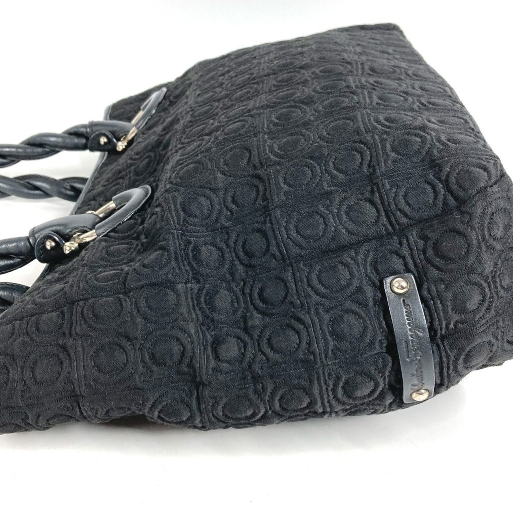 Salvatore Ferragamo Black Nylon Canvas Leather Shoulder Bag Tote Bag (Pre-Owned)
