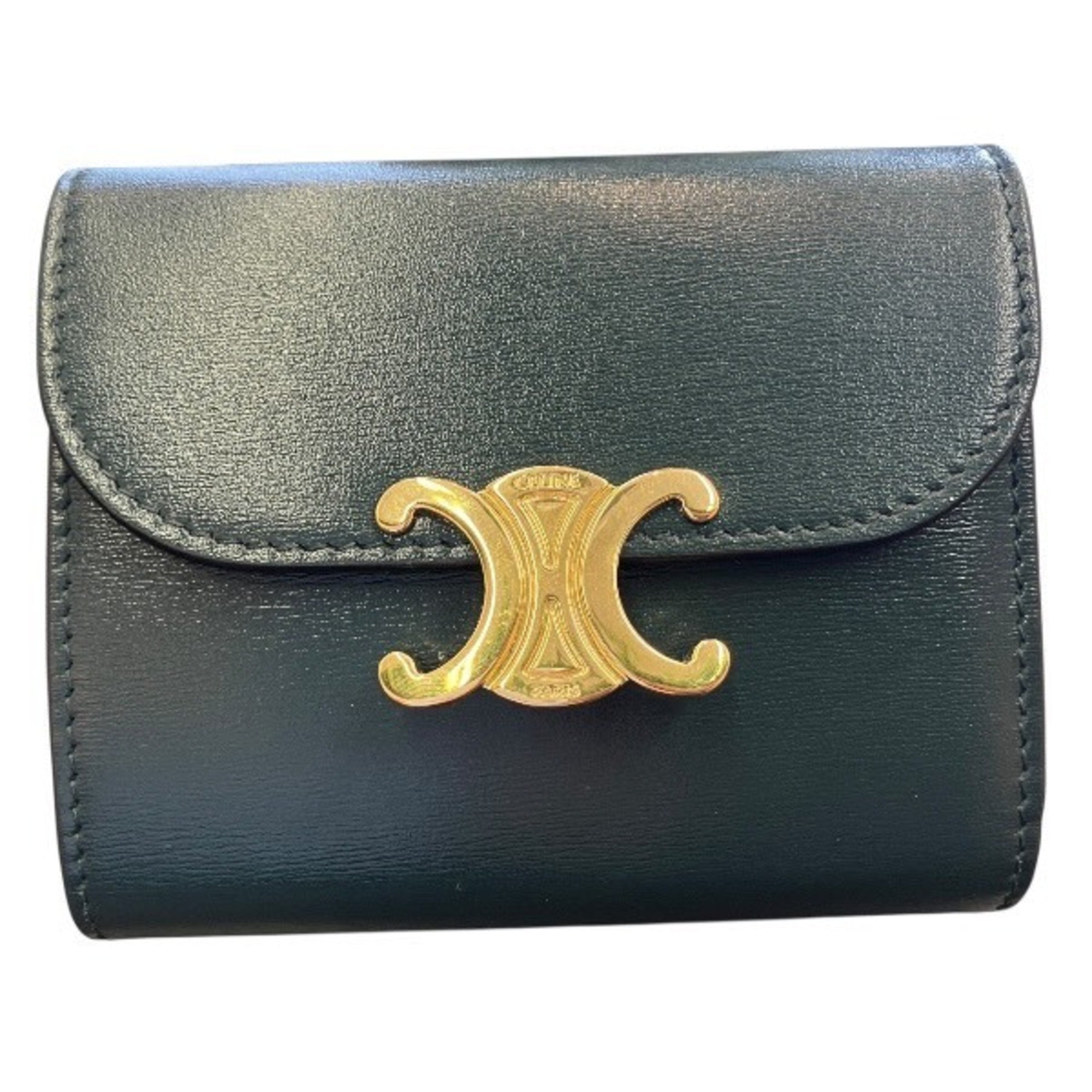 Celine Dark Green Leather Wallet (Tri-Fold) (Pre-Owned)