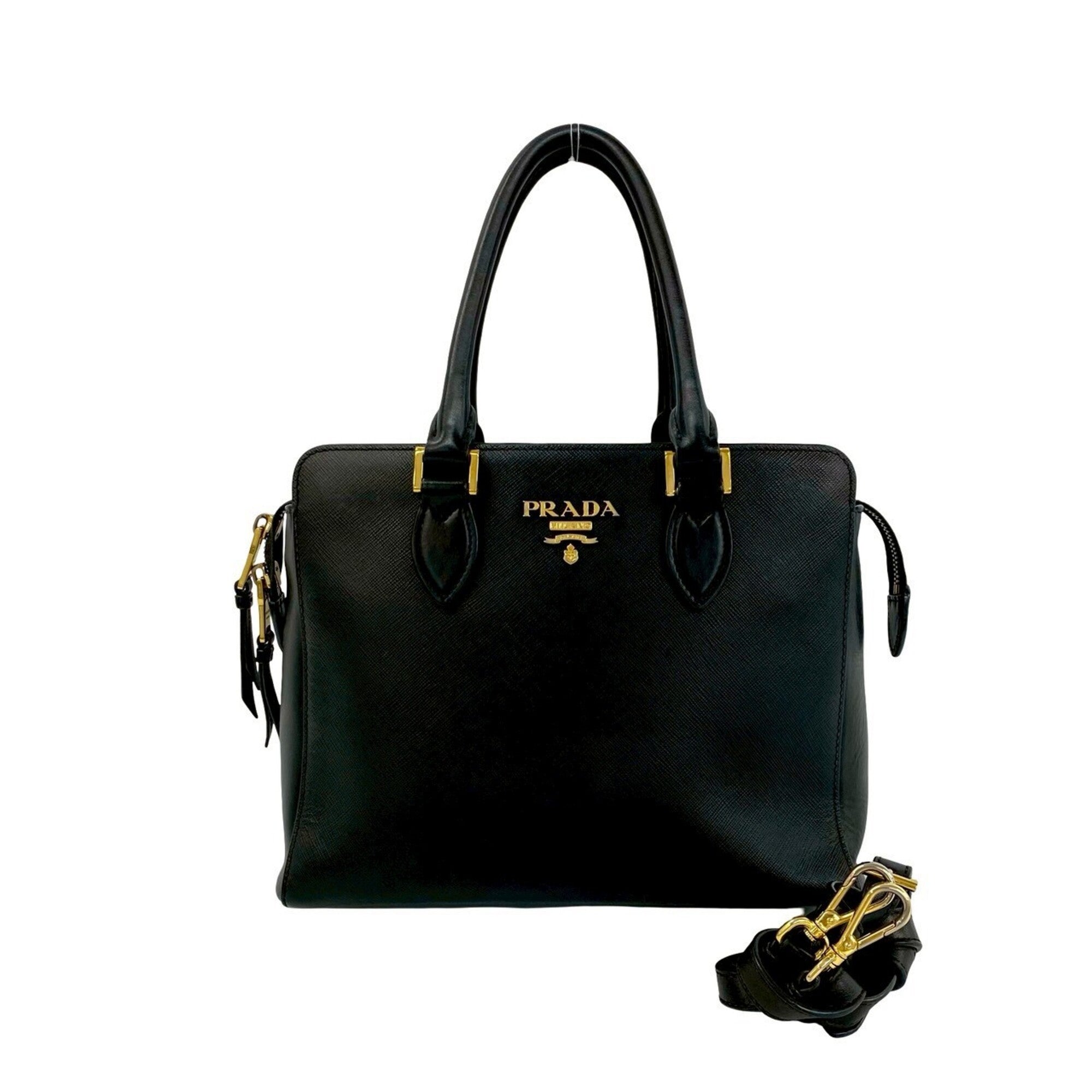 Prada Black Leather Handbag Shoulder Bag Tote Bag (Pre-Owned)