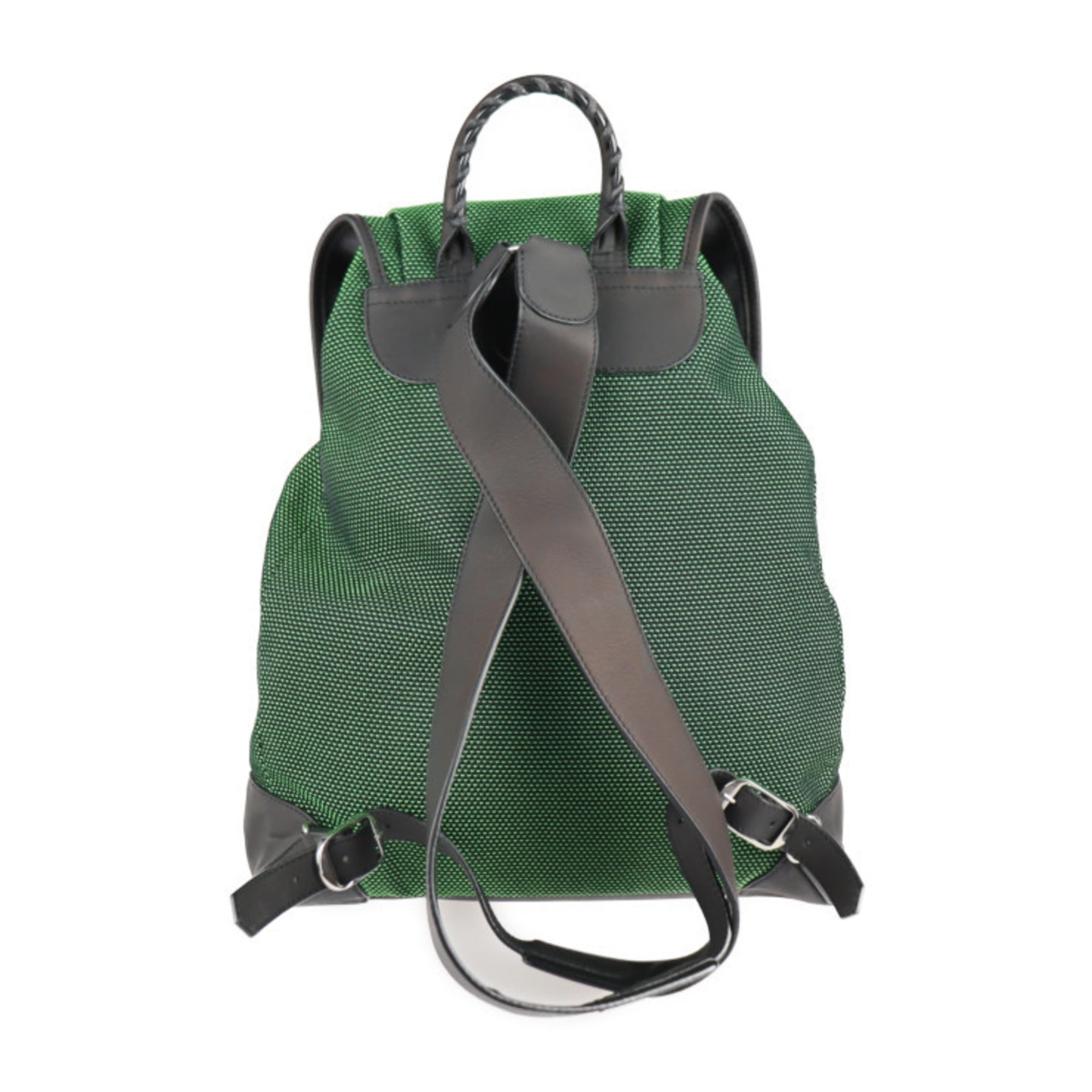 Balenciaga Black Green Nylon Canvas Leather Backpack (Pre-Owned)
