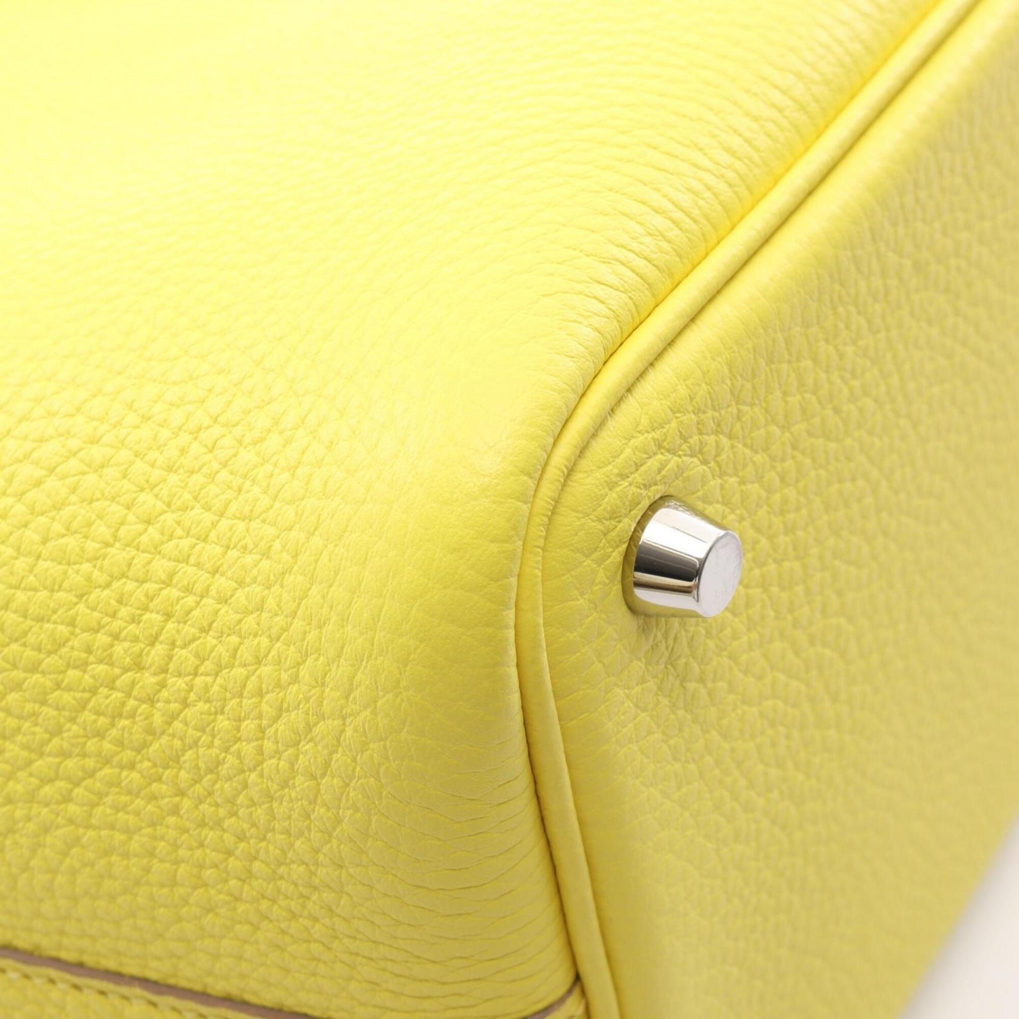 Hermes Lime Yellow Yellow Taurillon Clemence Leather Handbag (Pre-Owned)