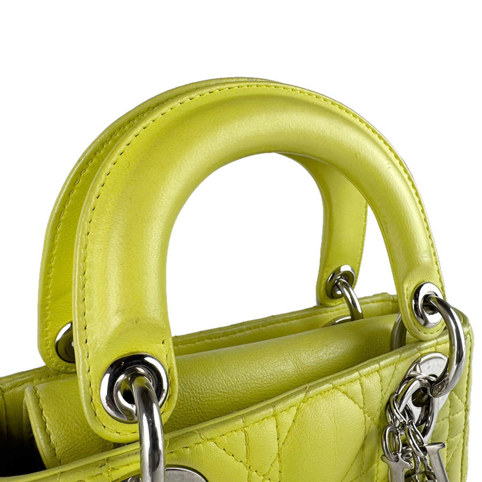 Christian Dior Green Yellow Leather Handbag Shoulder Bag (Pre-Owned)